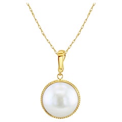 Mabe Pearl Necklace with Thin Rope Bezel 14k Yellow Gold