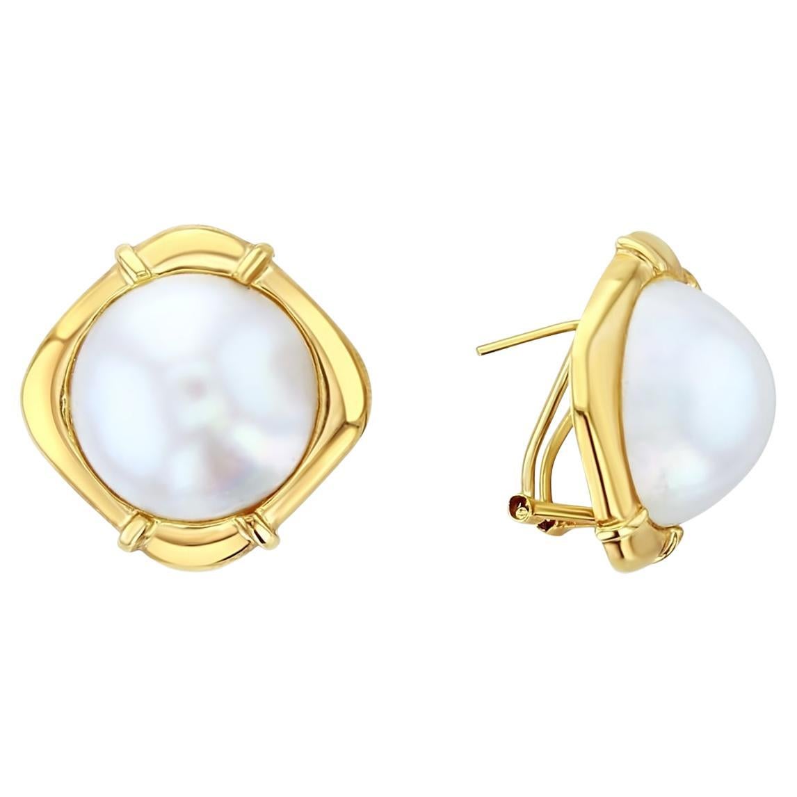 Mabe Perla Omega Clip Mabe Perla Omega Clip Pendientes con engaste oro cuadrado