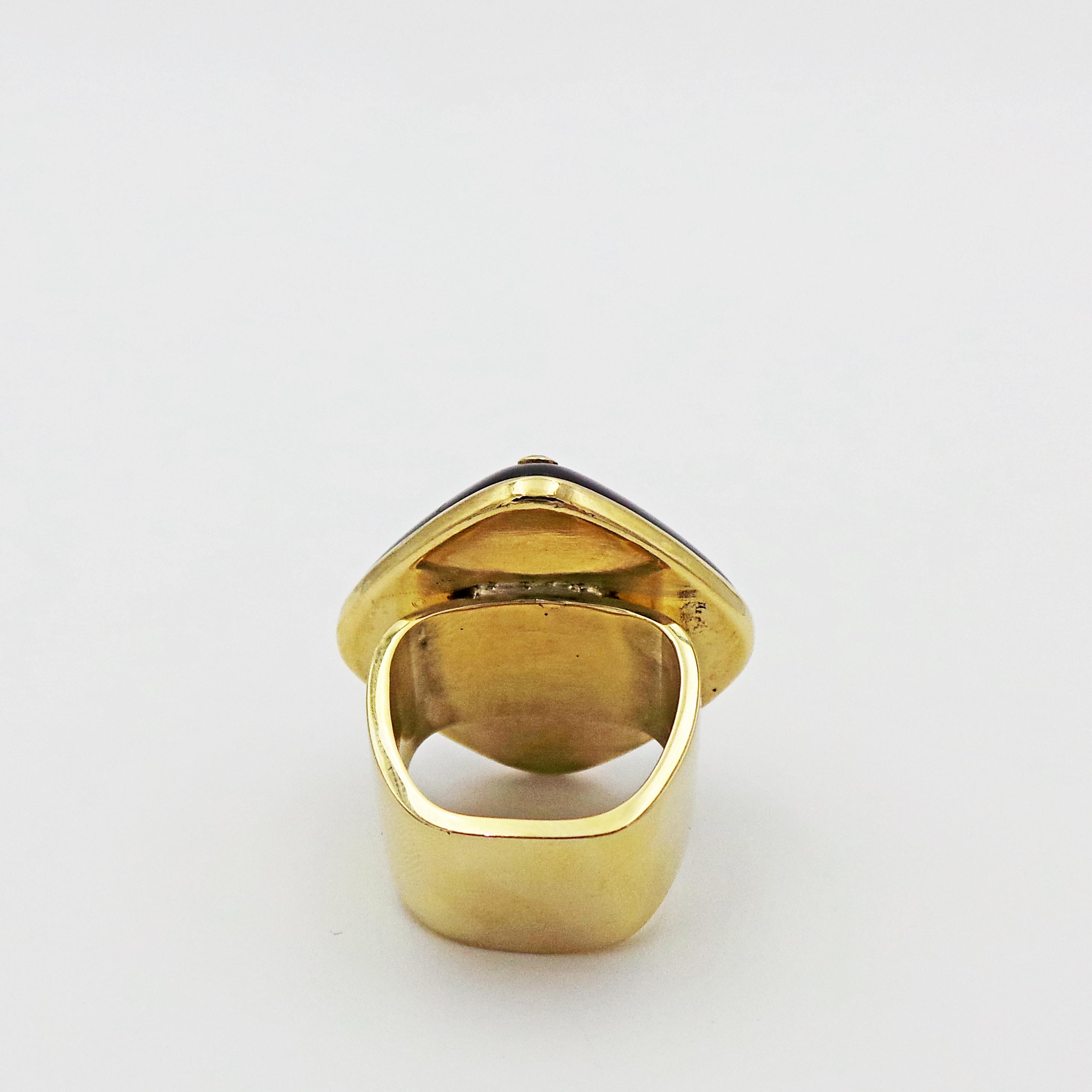 Contemporary Mabe Pearl, Onyx and Diamond 14k Gold Cocktail Ring