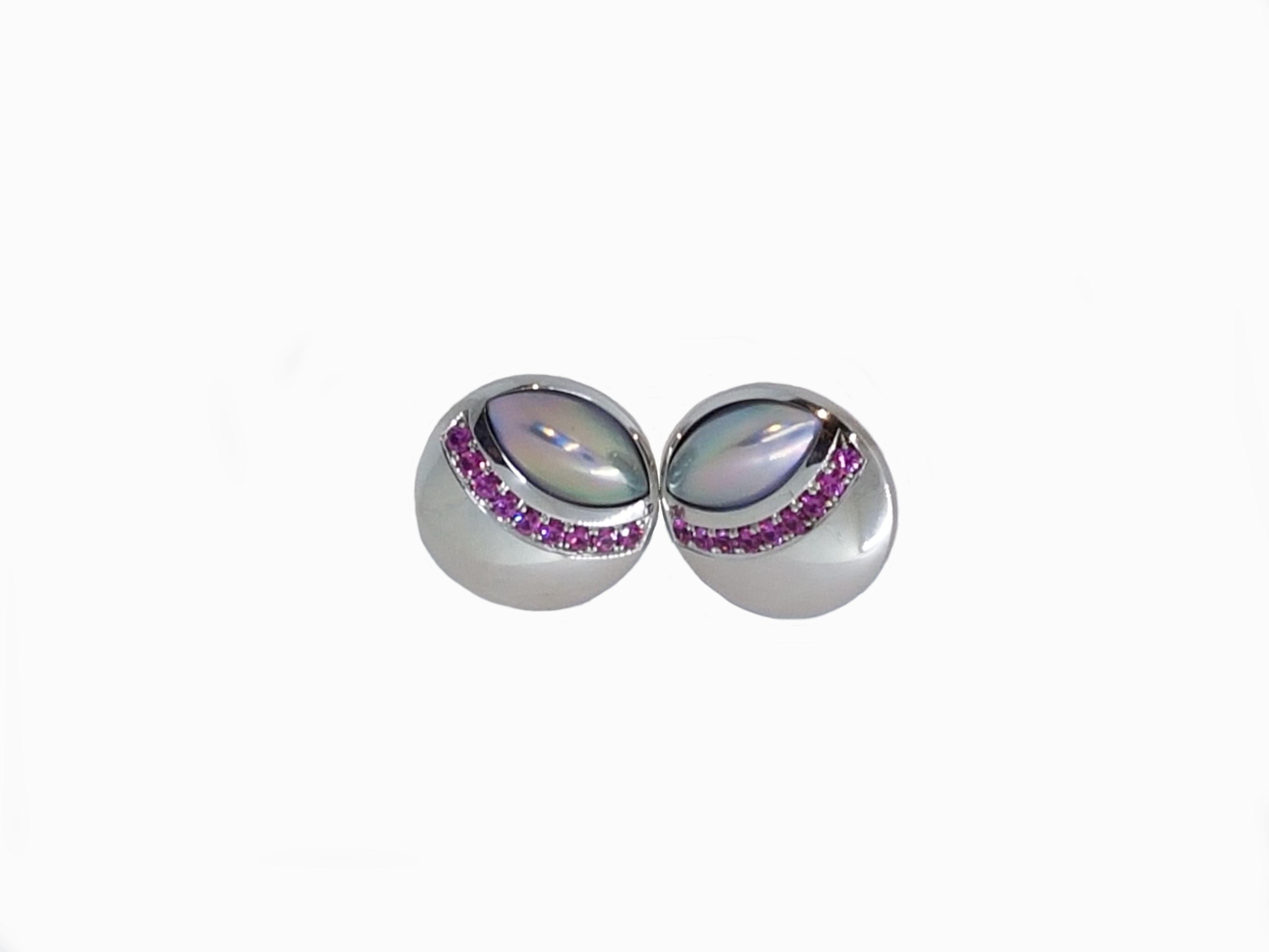 Mabé Pearl Pink Sapphire White Gold Earrings For Sale 1