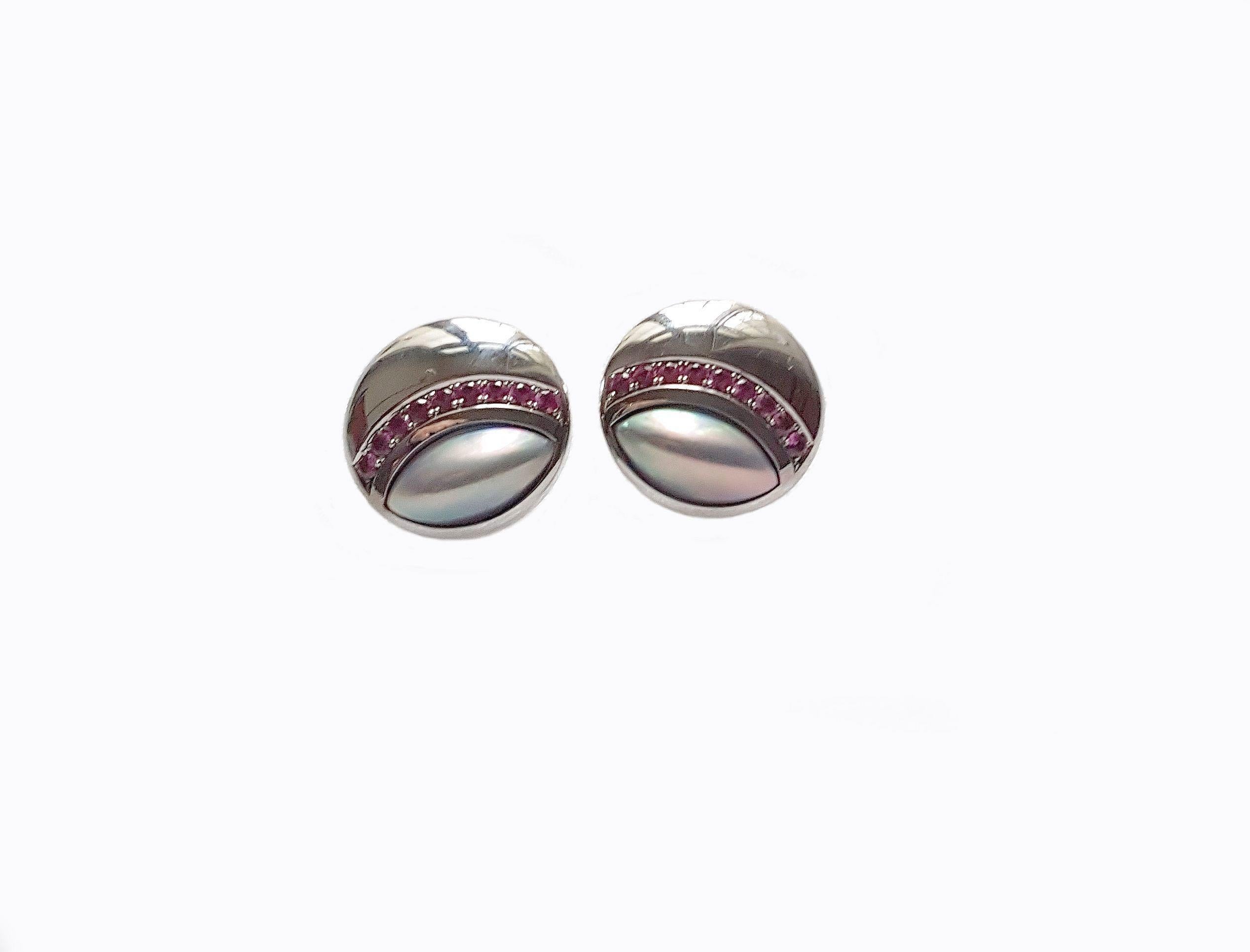 Mabé Pearl Pink Sapphire White Gold Earrings For Sale 3