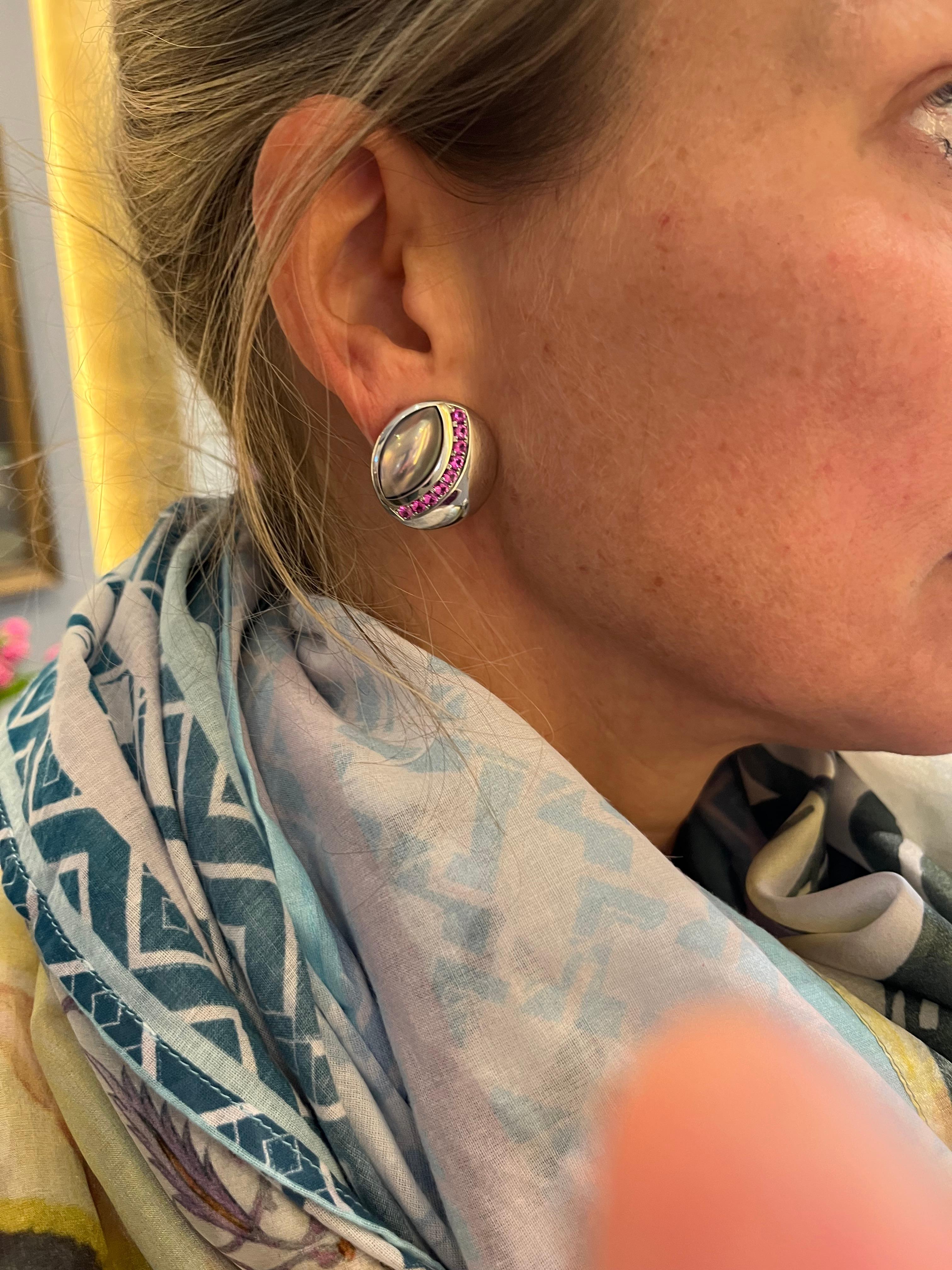 Mabé Pearl Pink Sapphire White Gold Earrings For Sale 3