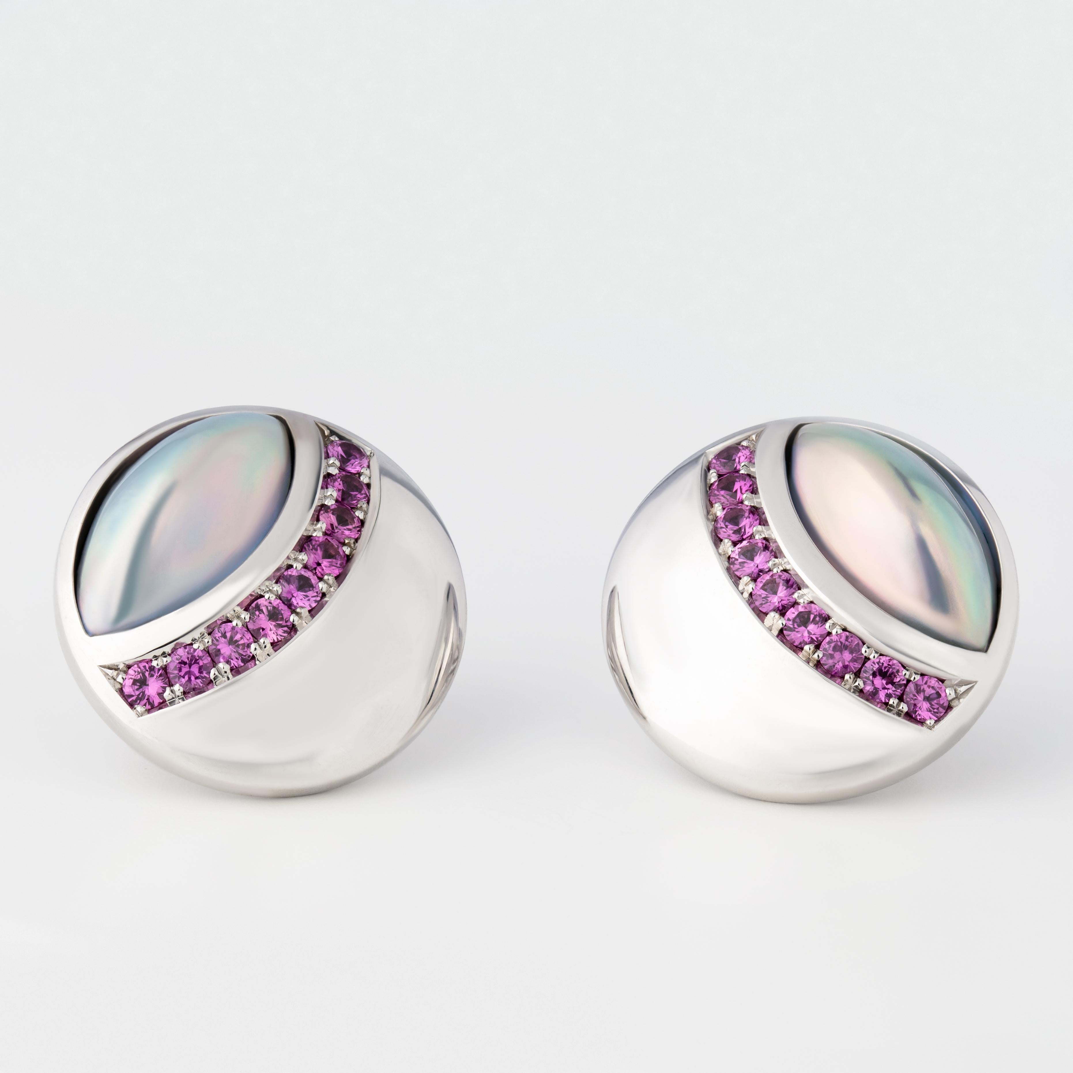 Mabé Pearl Pink Sapphire White Gold Earrings For Sale 4