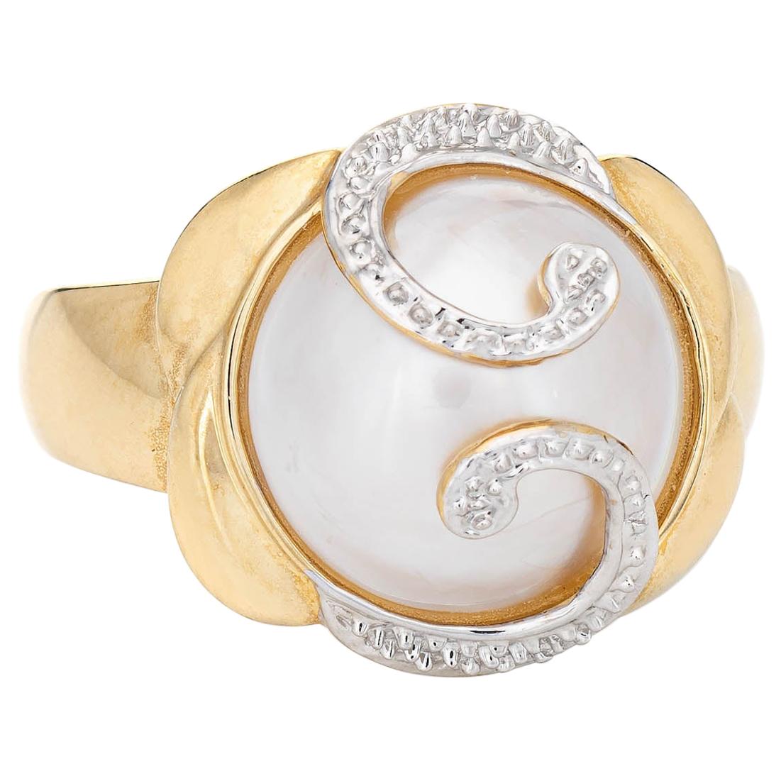 Mabe Pearl Ring Vintage 14k Yellow Gold Estate Fine Cocktail Jewelry For Sale