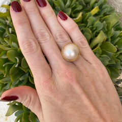 Mabe Pearl Rope Accent Round Dome Bezel Ring 14K Gold Hidden Floral Accent