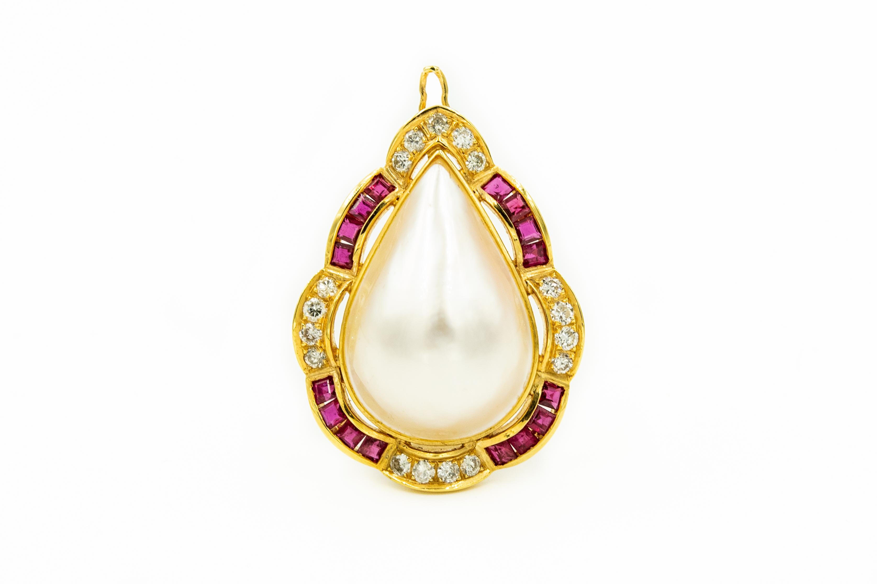 Halskette mit passendem Mabe-Perlen-Rubin-Diamant-Goldring und passendem Slide-Anhänger im Angebot 2