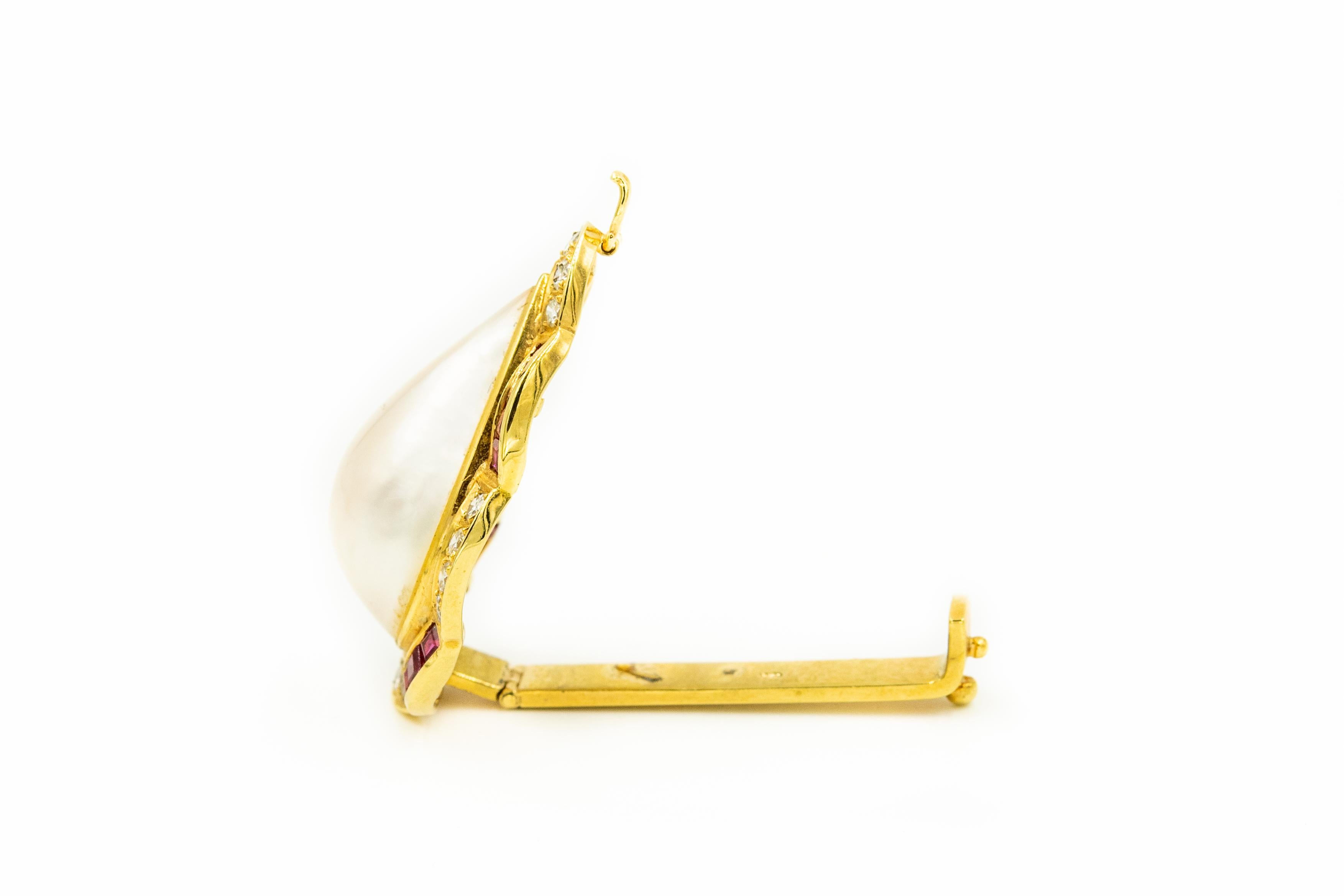 Halskette mit passendem Mabe-Perlen-Rubin-Diamant-Goldring und passendem Slide-Anhänger im Angebot 3