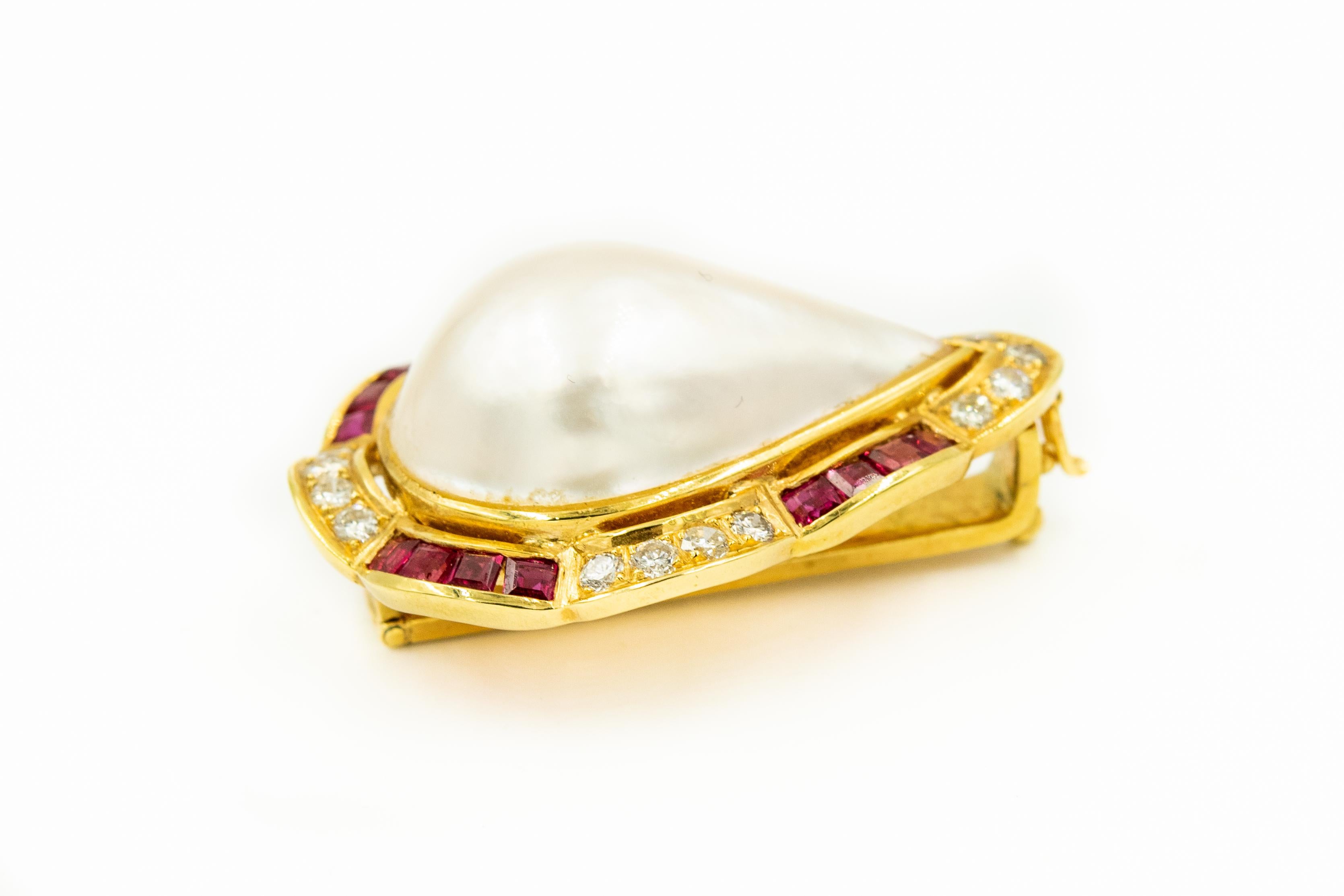 Halskette mit passendem Mabe-Perlen-Rubin-Diamant-Goldring und passendem Slide-Anhänger im Angebot 4