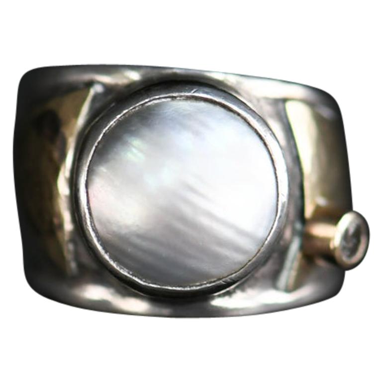 Mabe Pearl Silver and 14-Karat Gold Ring For Sale
