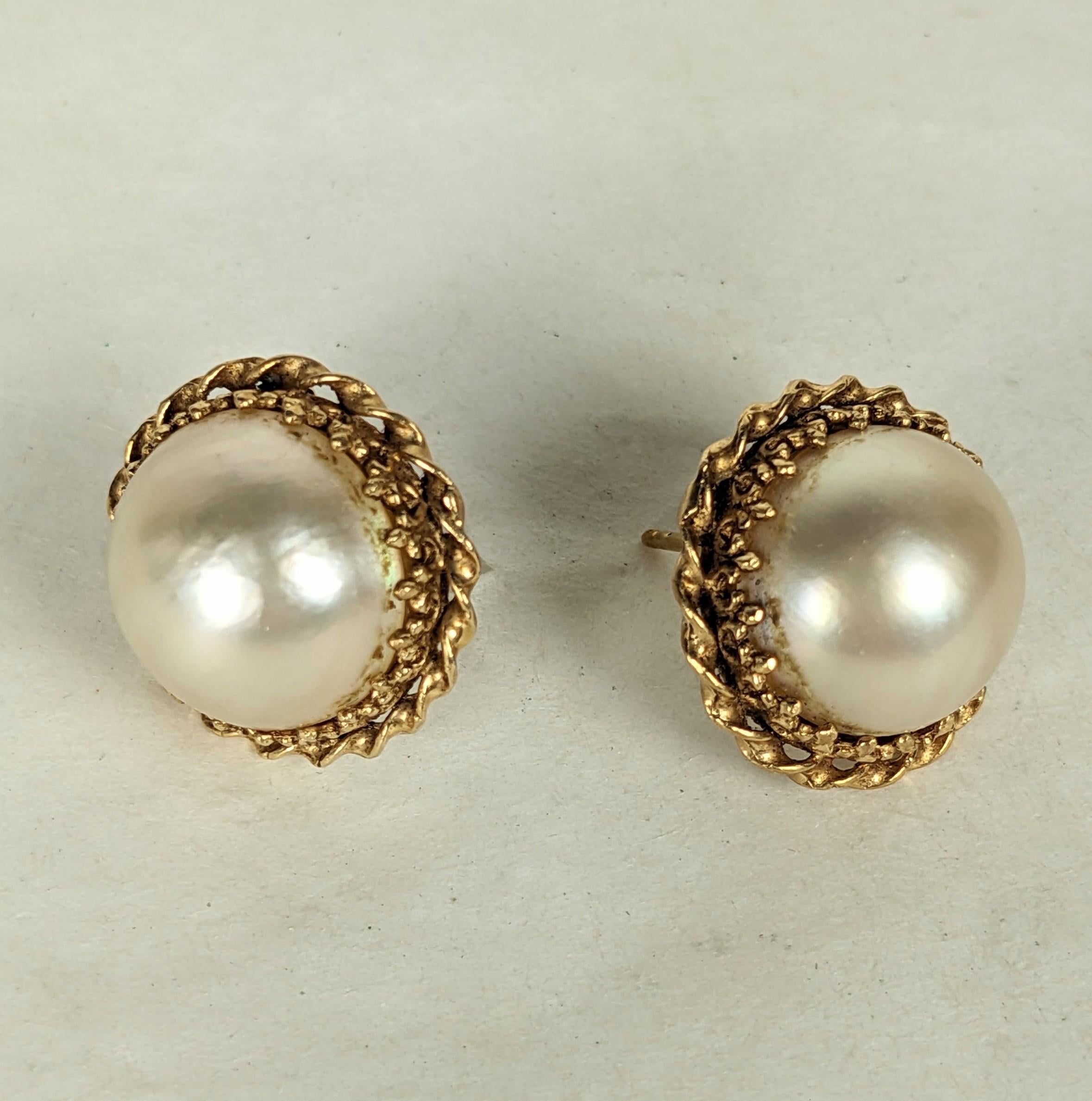 Artisan Mabe Pearl Stud Earrings For Sale