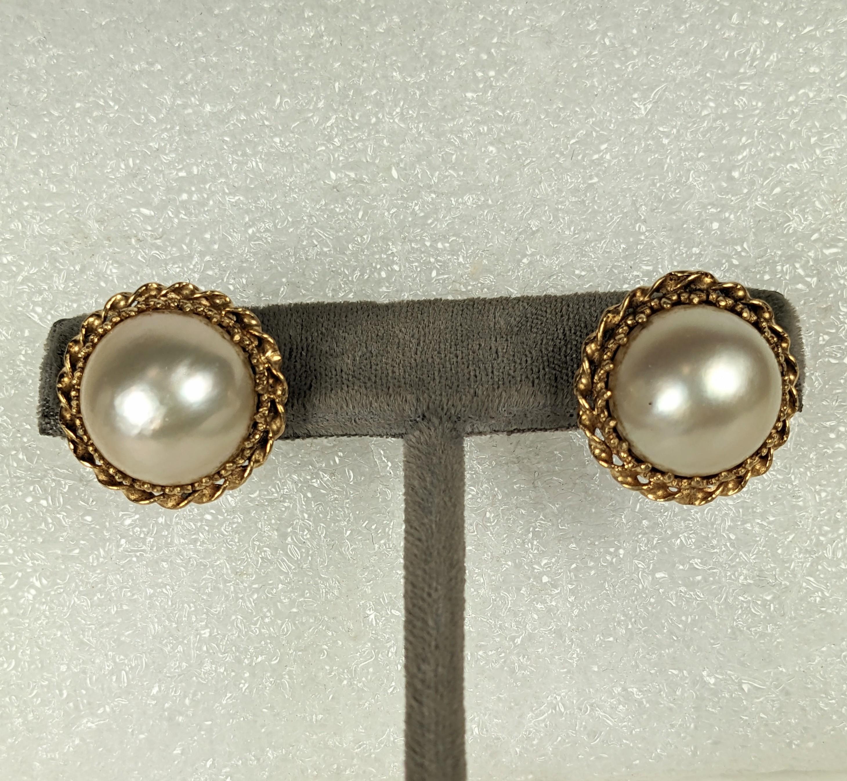 Cabochon Mabe Pearl Stud Earrings For Sale