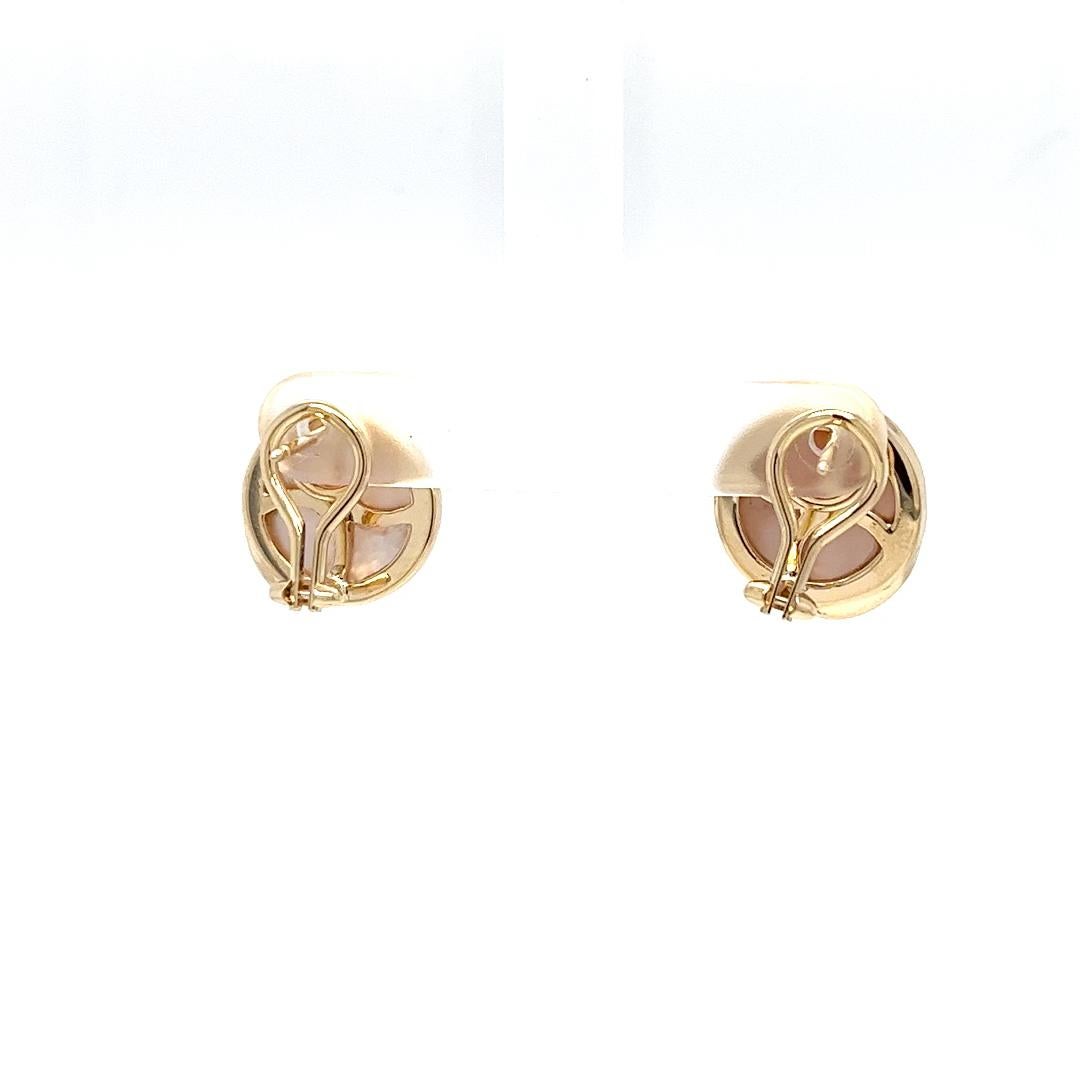 Mabe Pearl Stud Earrings with Omega Clip Back In Good Condition For Sale In Coral Gables, FL