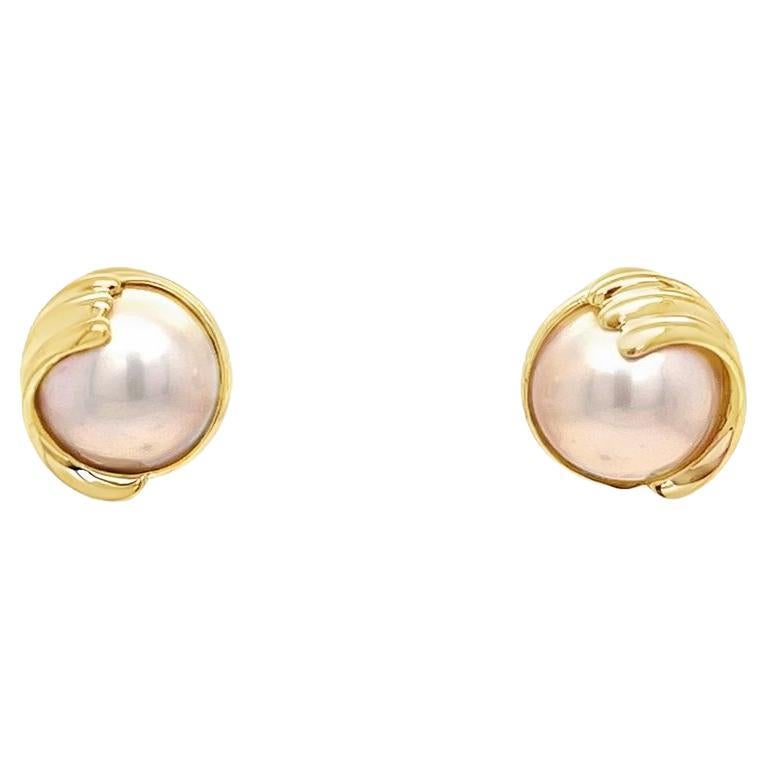 Mabe Pearl Stud Earrings with Omega Clip Back