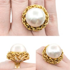 Bague Vintage en or jaune avec perle Mabe