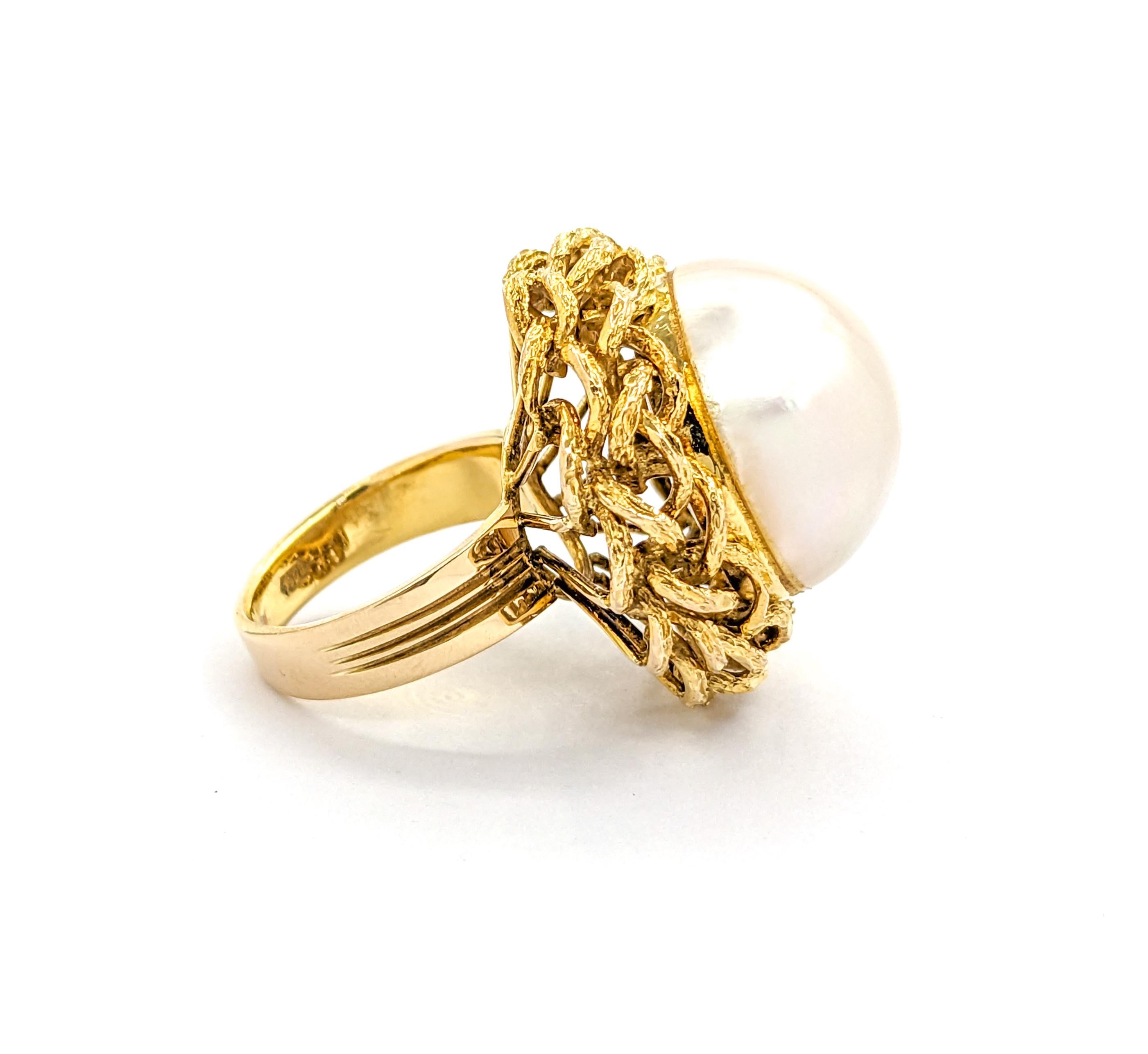 En vente :  Bague Vintage en or jaune avec perle Mabe 7