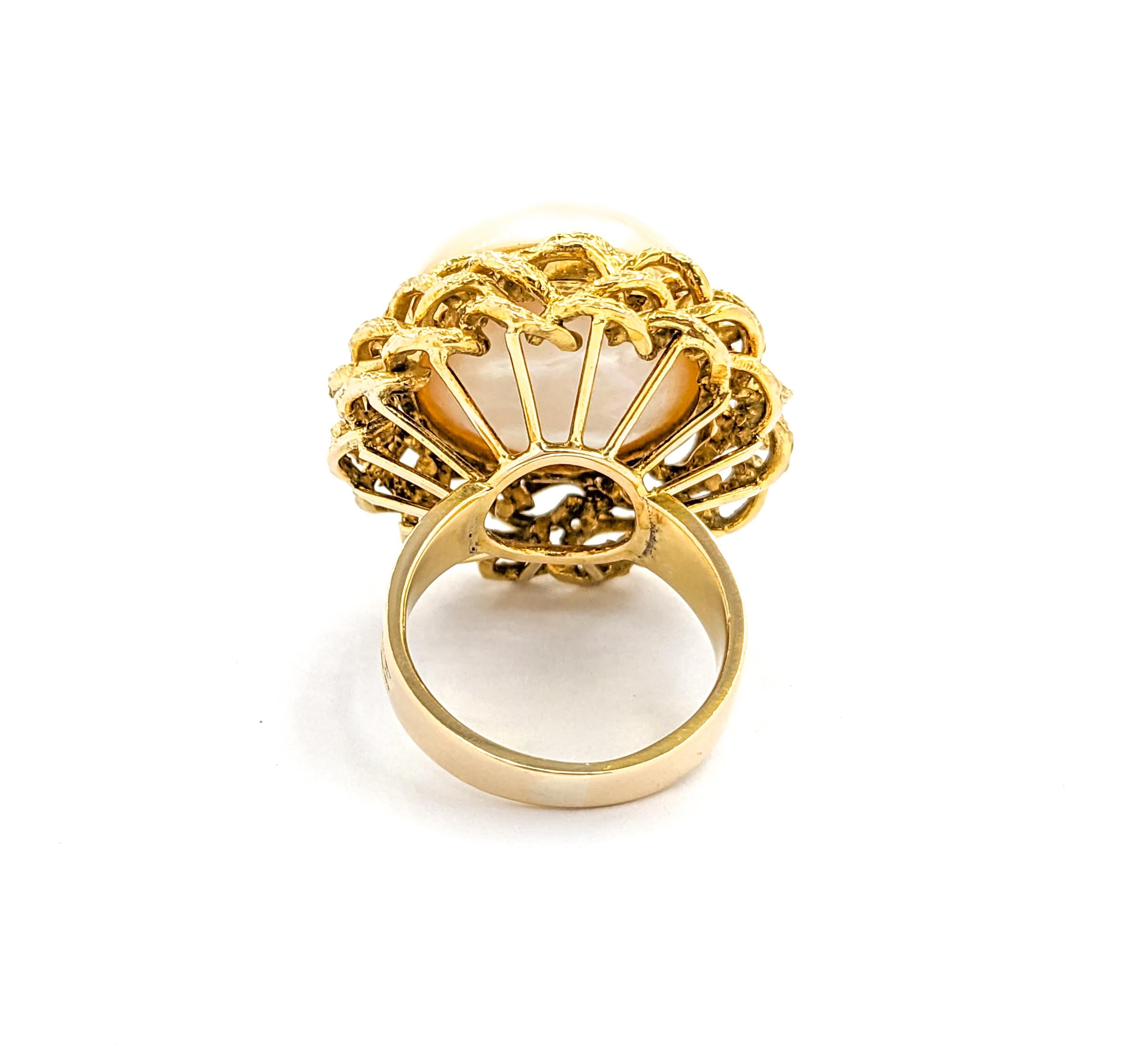 En vente :  Bague Vintage en or jaune avec perle Mabe 8