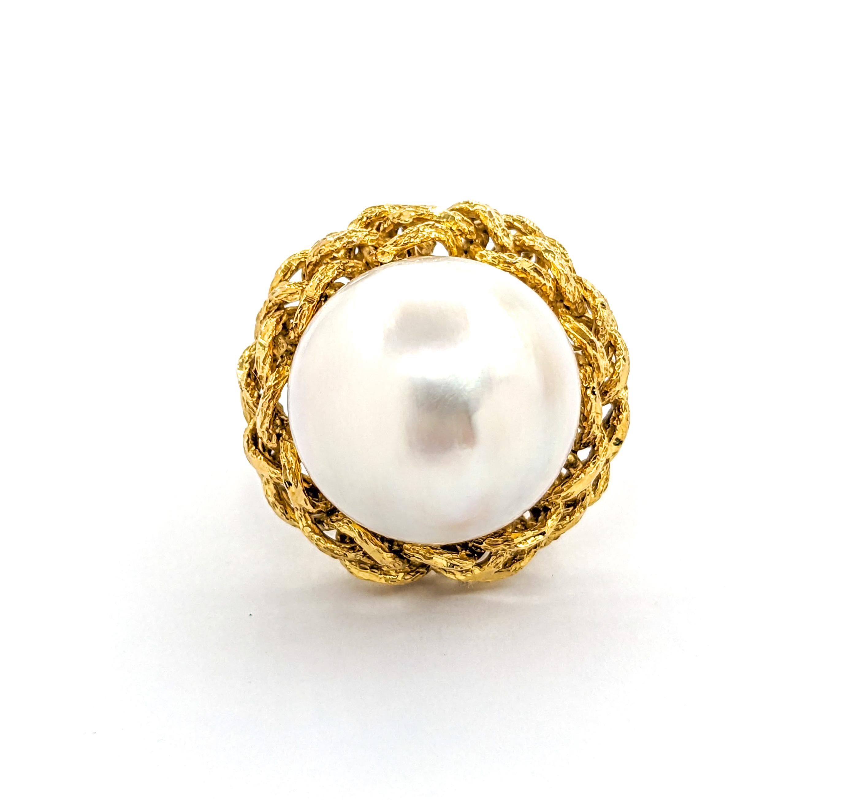 En vente :  Bague Vintage en or jaune avec perle Mabe 9