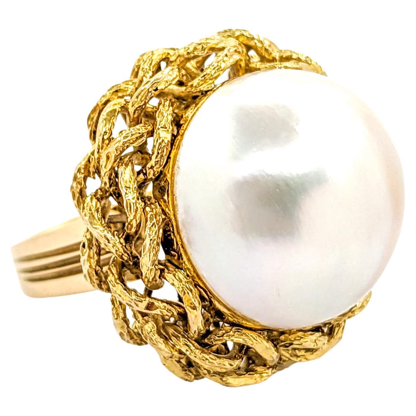 En vente :  Bague Vintage en or jaune avec perle Mabe