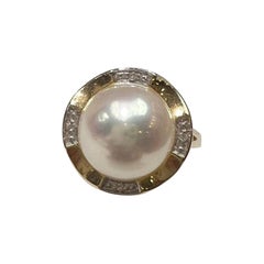 Mabe Pearl with 14k Yellow Gold Ring with Diamonds Mabe Pearl with 14k Yellow Gold Ring with Diamonds