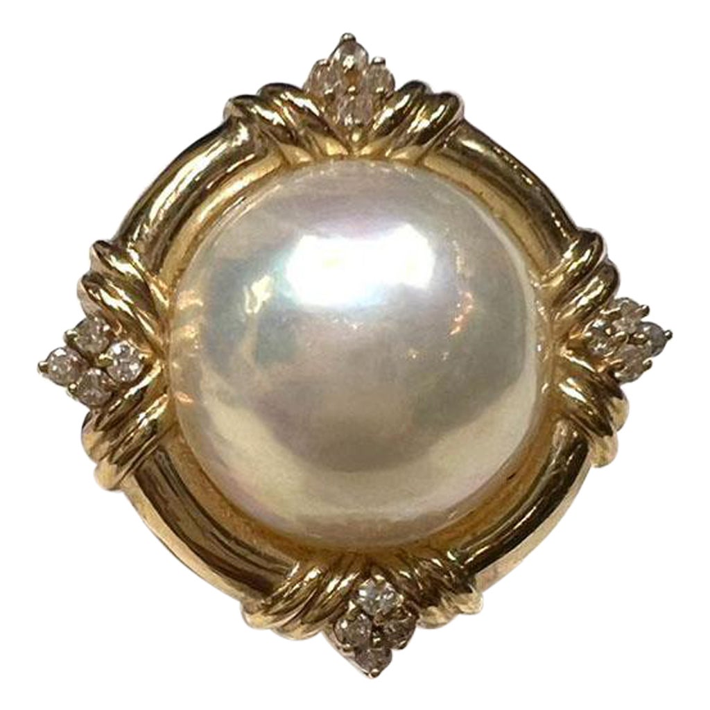 Mabe Perle mit 14k Gelbgold Ring mit Diamanten im Angebot