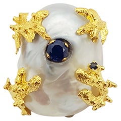 Mabe Pearl with Blue Sapphire Pendant set in 18 Karat Gold Settings