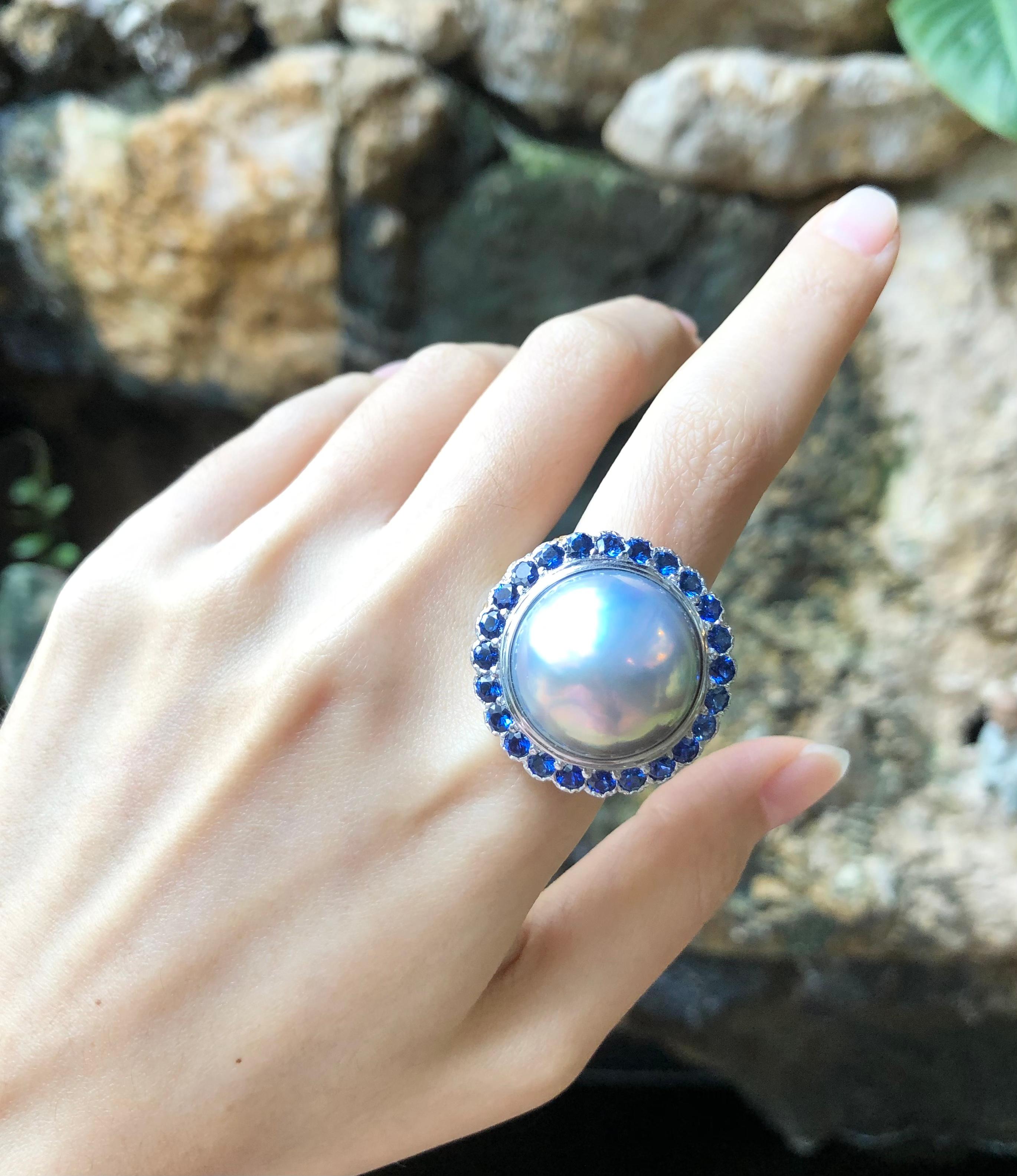 pearl and blue sapphire ring