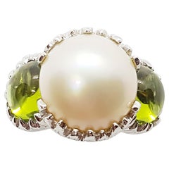 Mabe Pearl with Cabochon Peridot Ring Set in 18 Karat White Gold Settings