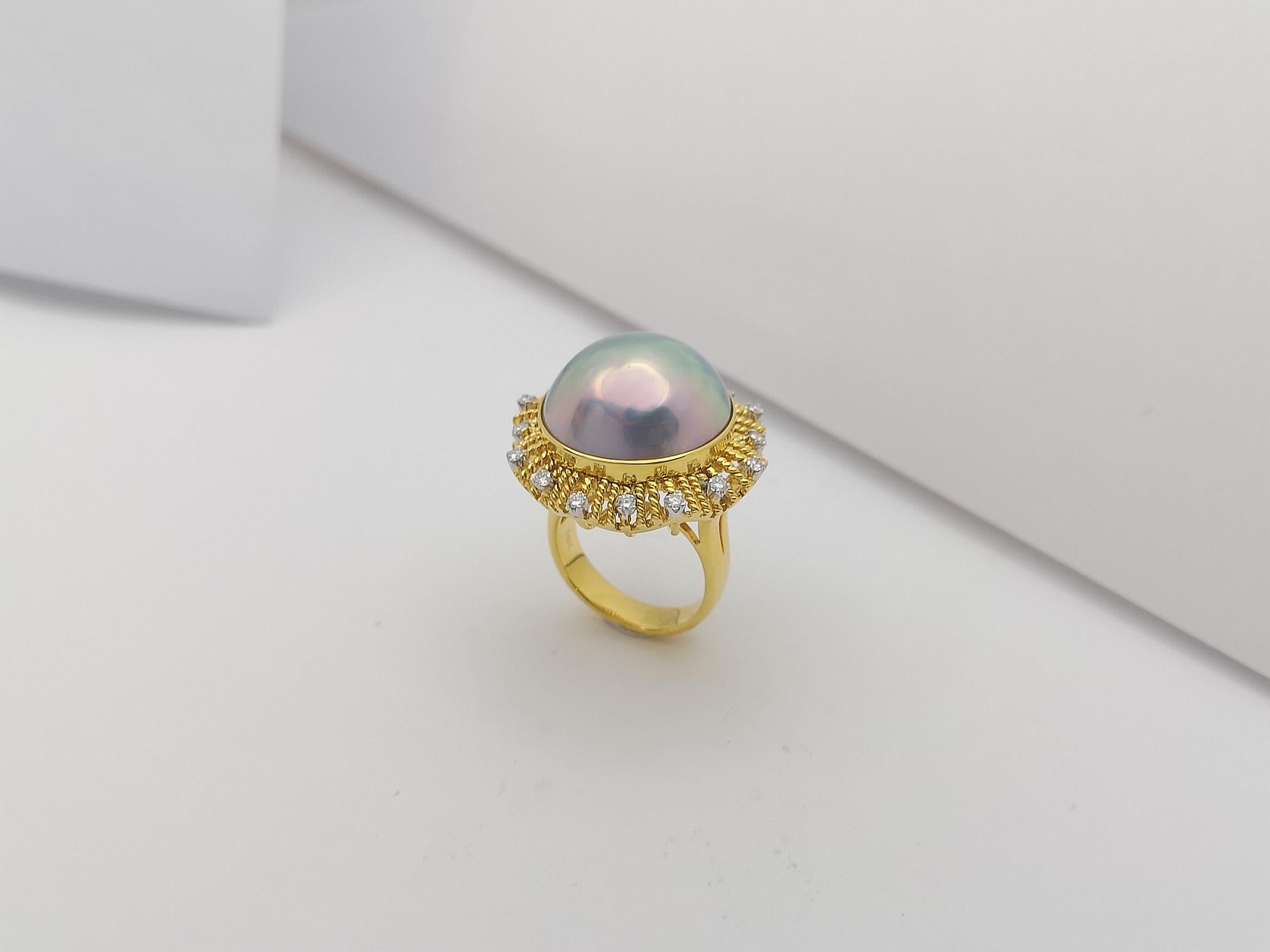 Mabe Pearl with Diamond Ring Set in 18 Karat Gold Settings For Sale 4