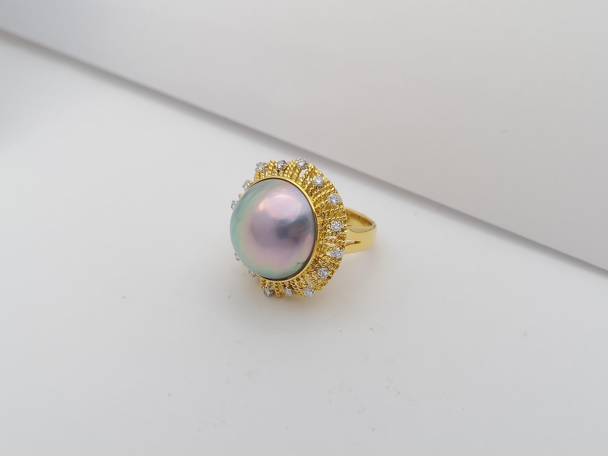 Mabe Pearl with Diamond Ring Set in 18 Karat Gold Settings For Sale 12