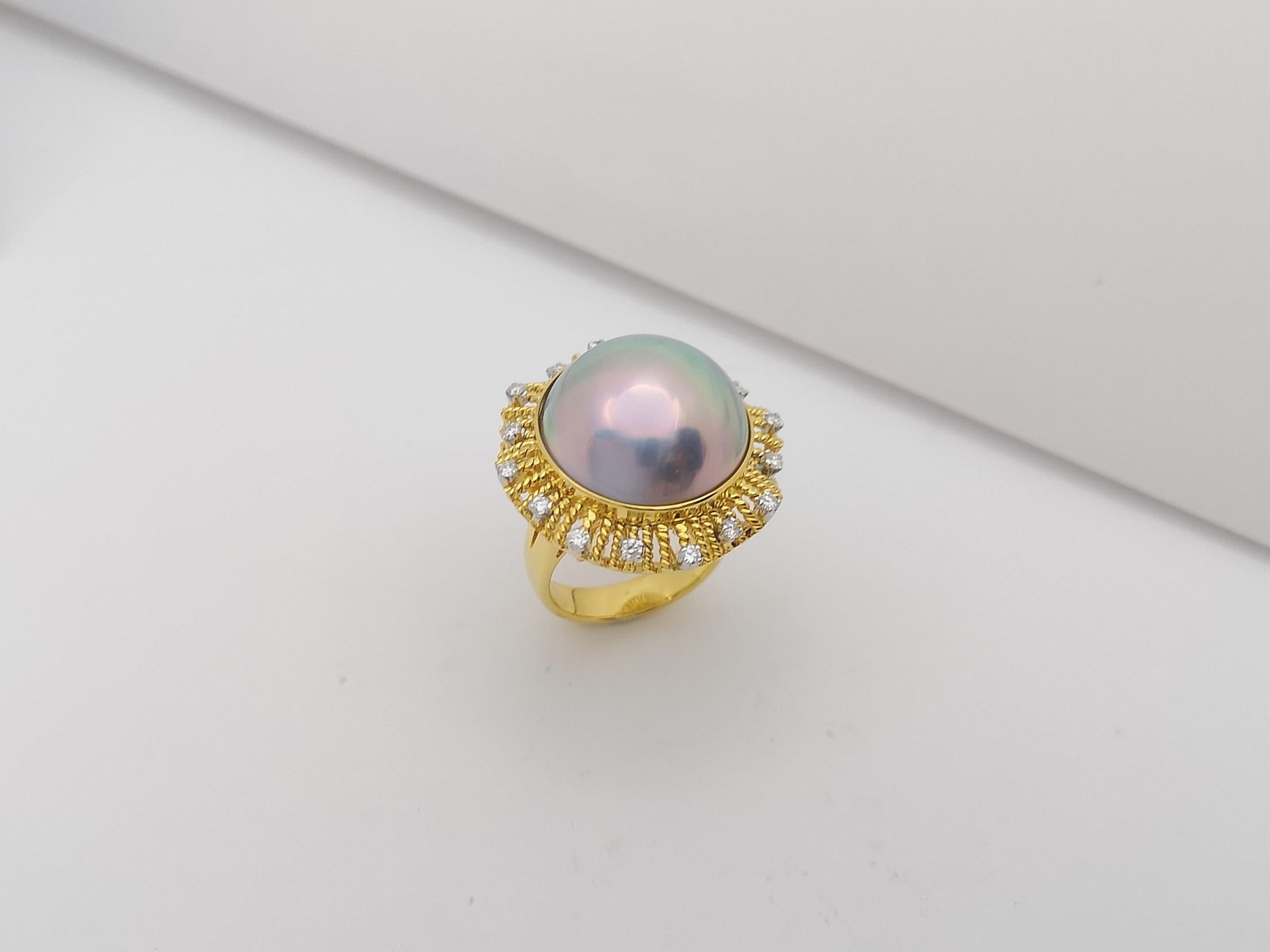 Mabe Pearl with Diamond Ring Set in 18 Karat Gold Settings For Sale 1