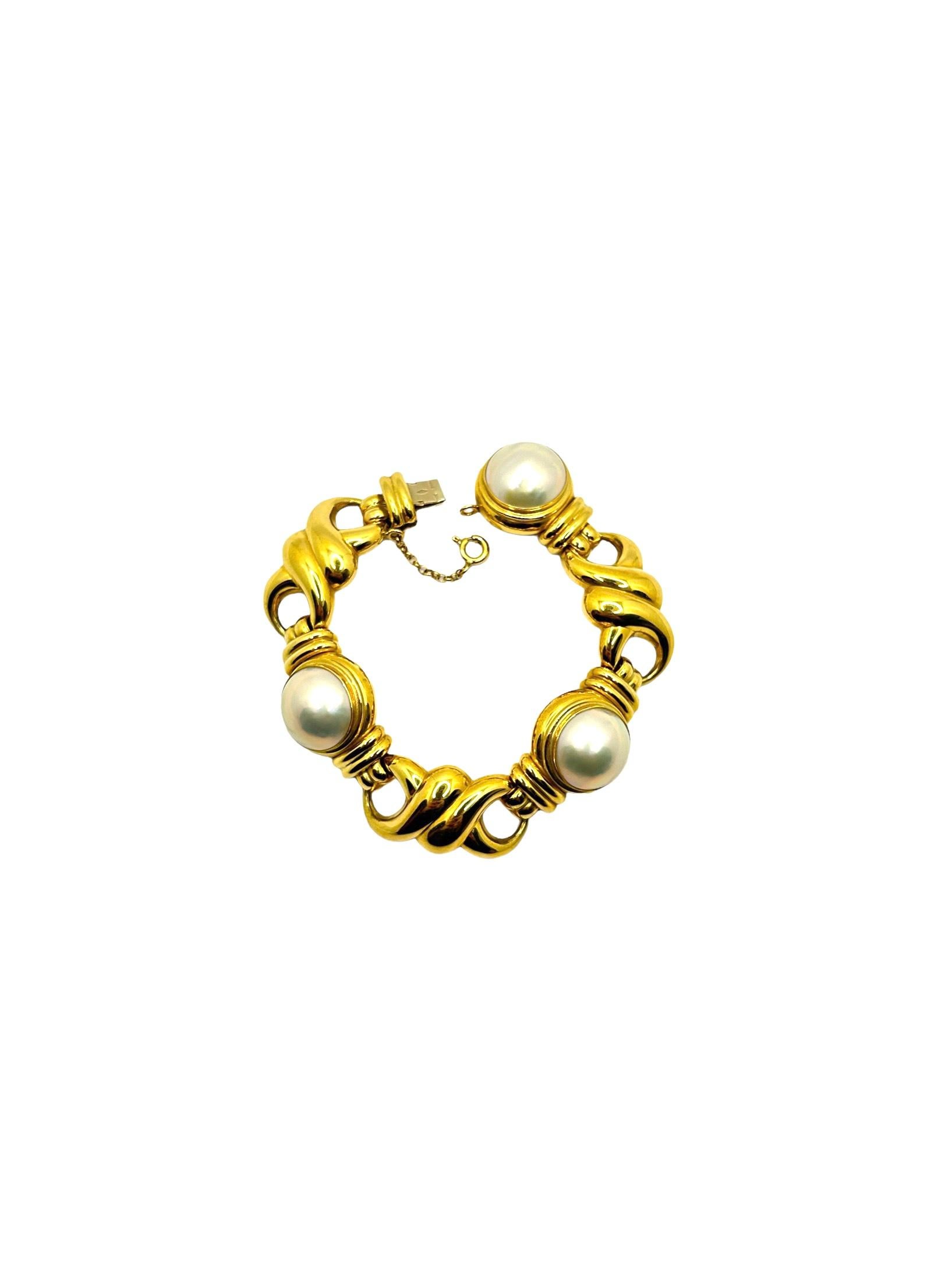 Mabe Pearls 18 Karat Yellow Gold Link Bracelet For Sale 2