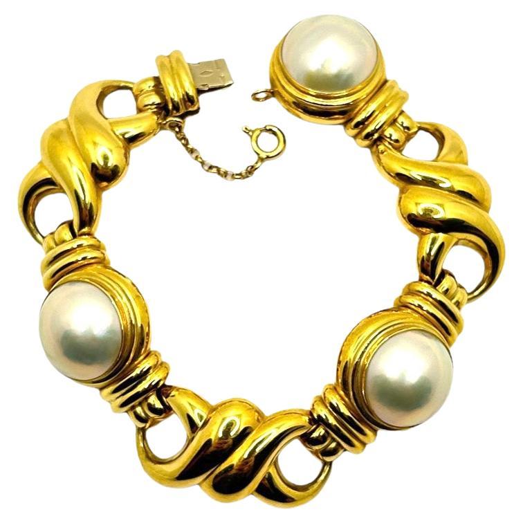 Mabe Pearls 18 Karat Yellow Gold Link Bracelet For Sale