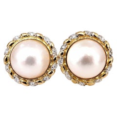 Mabe Pearls .20ct Diamonds Clip Earrings 14kt Gold