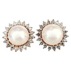 Mabe Pearls 4ct Diamonds Clip Earrings 14kt Gold*