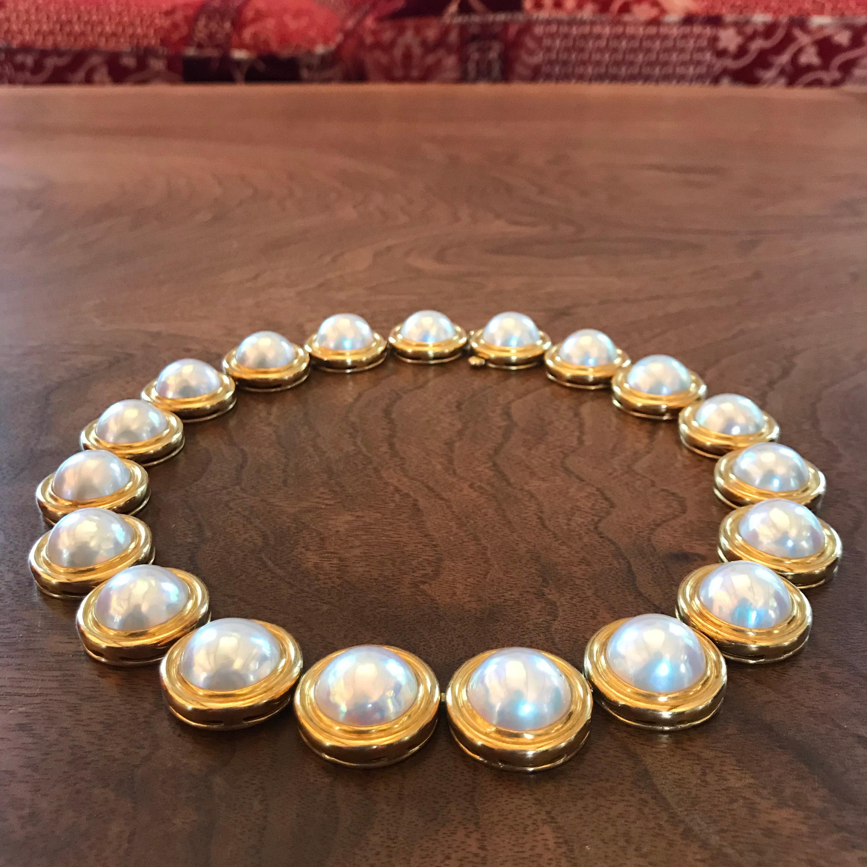 Contemporary Mabe Pearls Gold Necklace For Sale