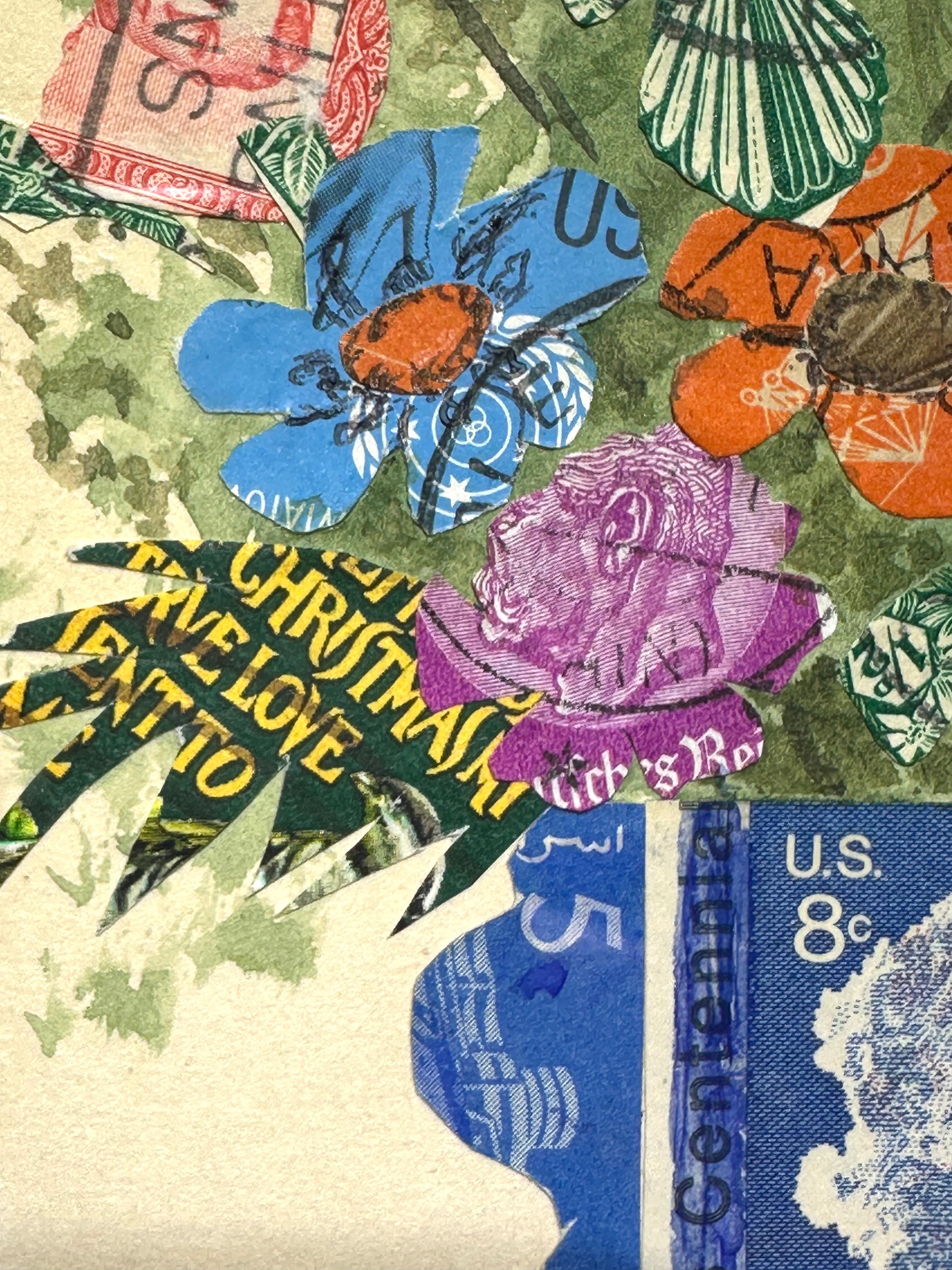 Mabel Barnsbee (1892-1980).

Peinture miniature à l'aquarelle Collage de timbres postaux surréalistes.

L'image mesure 4,5 x 6,5 pouces. Mesurant 11 x 13 pouces dans son cadre d'origine. 

Le Mystic Seaport Museum, dans le Connecticut, conserve 11