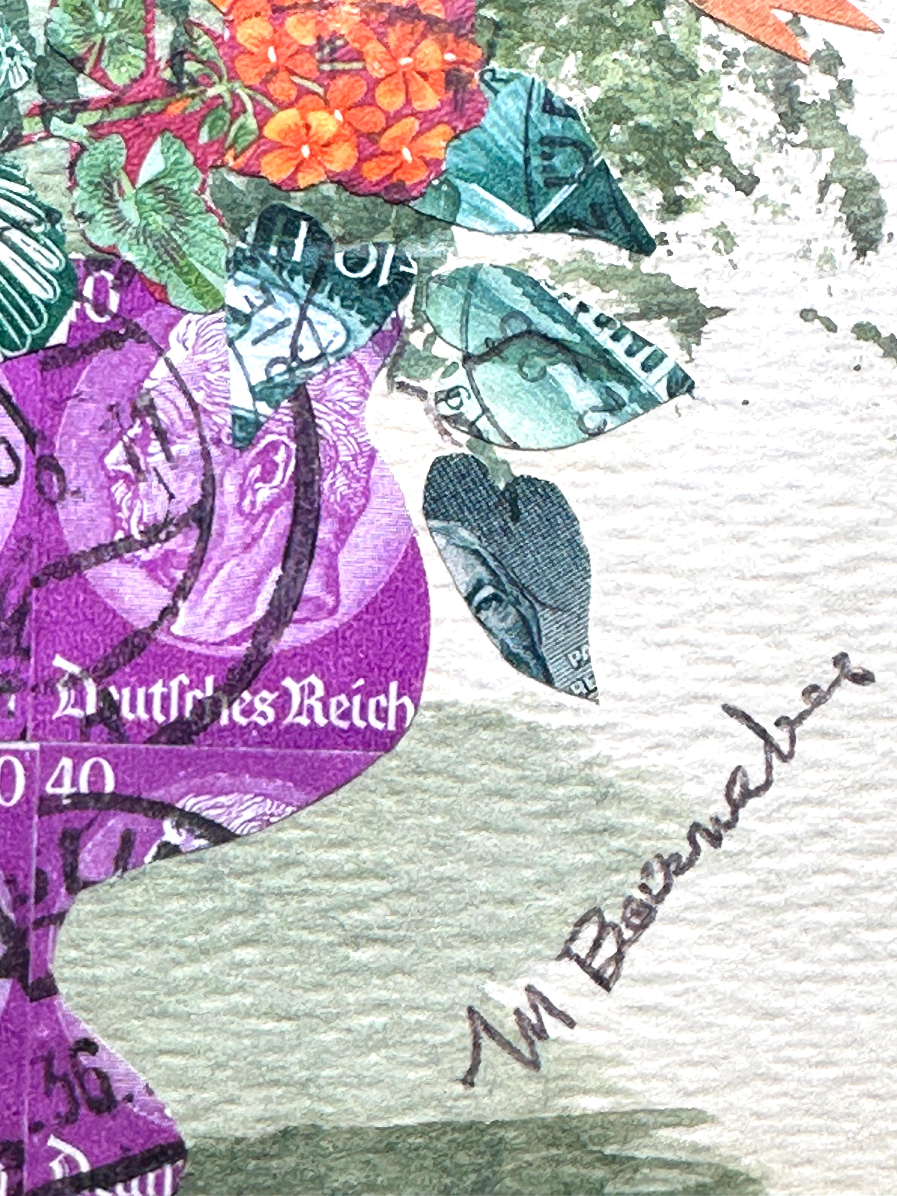 Florales Stillleben Briefmarke Surrealistische Collage Malerei im Angebot 1