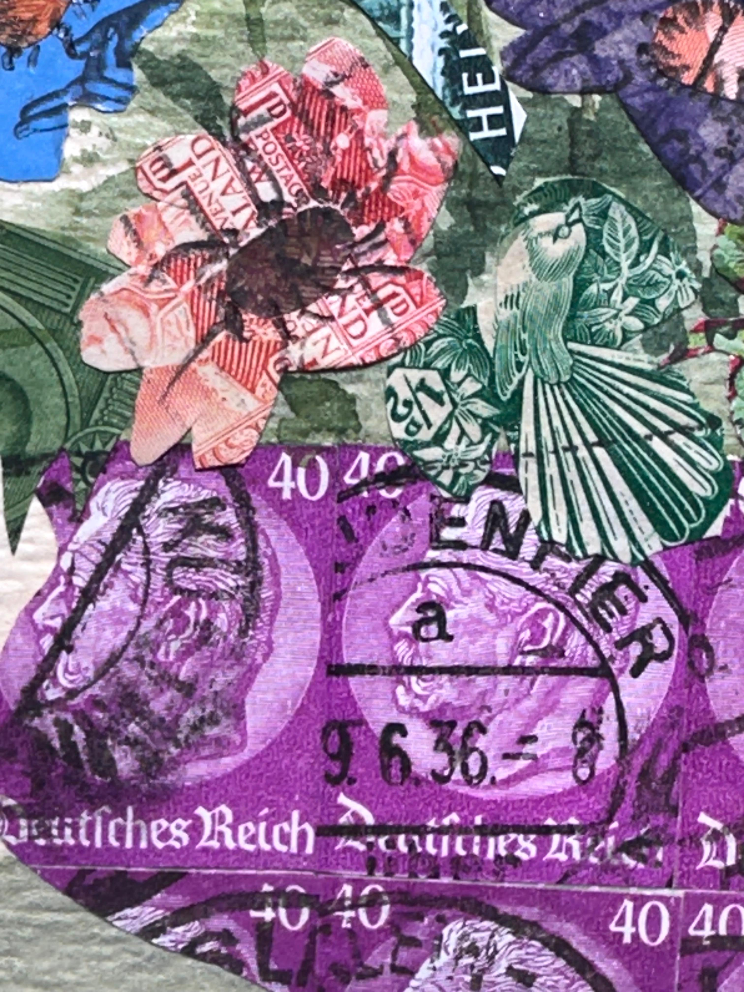 Florales Stillleben Briefmarke Surrealistische Collage Malerei im Angebot 2
