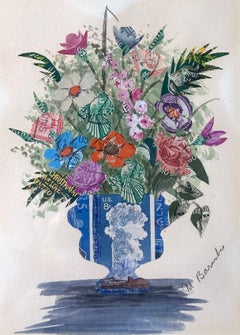 Floral Still Life Postage Stamp Surrealist Collage painting