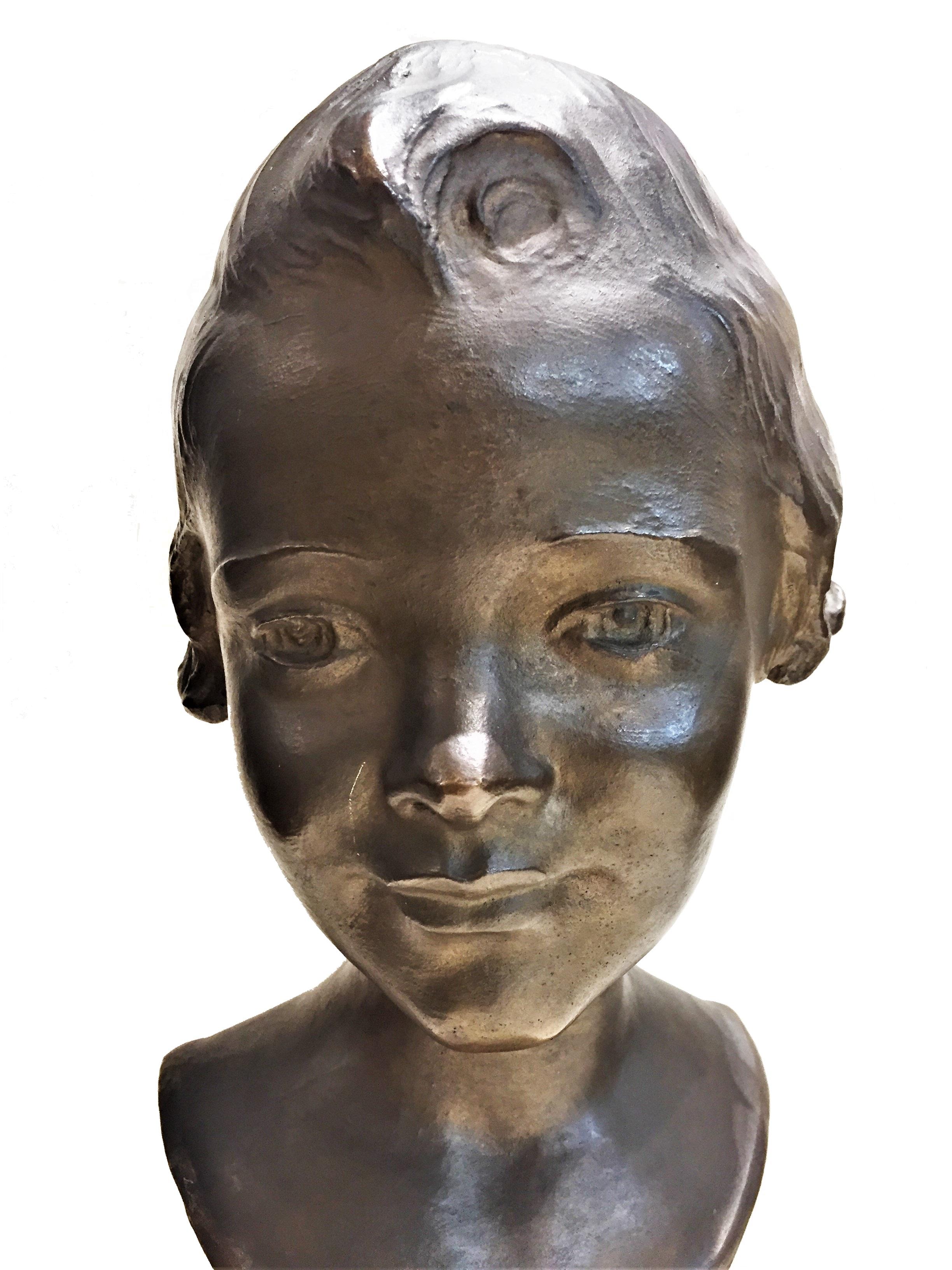 Mabel Conkling, Natalie, American Art Deco Patinated Bronze Portrait Bust, 1920s In Good Condition In New York, NY