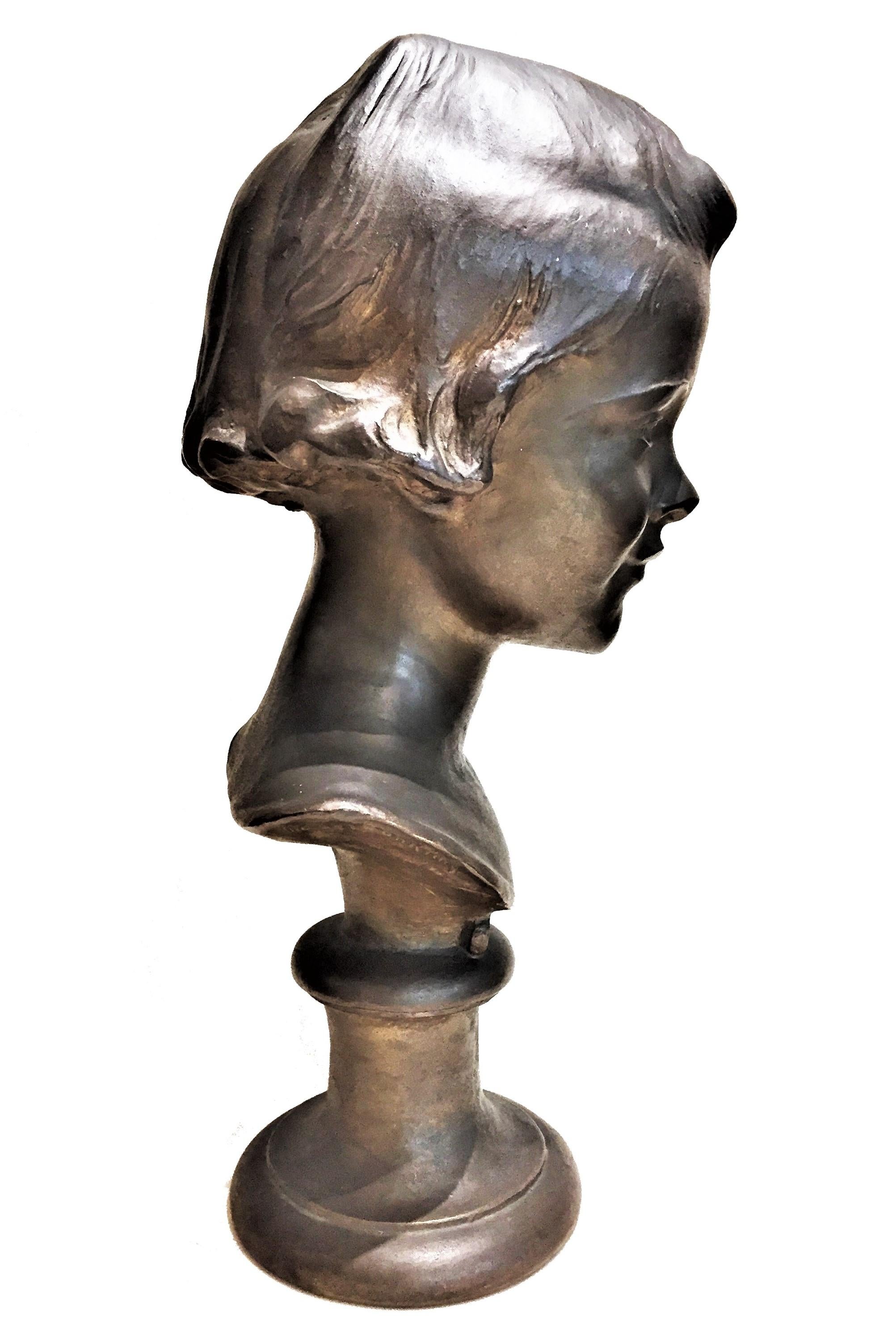Mabel Conkling, Natalie, American Art Deco Patinated Bronze Portrait Bust, 1920s 2