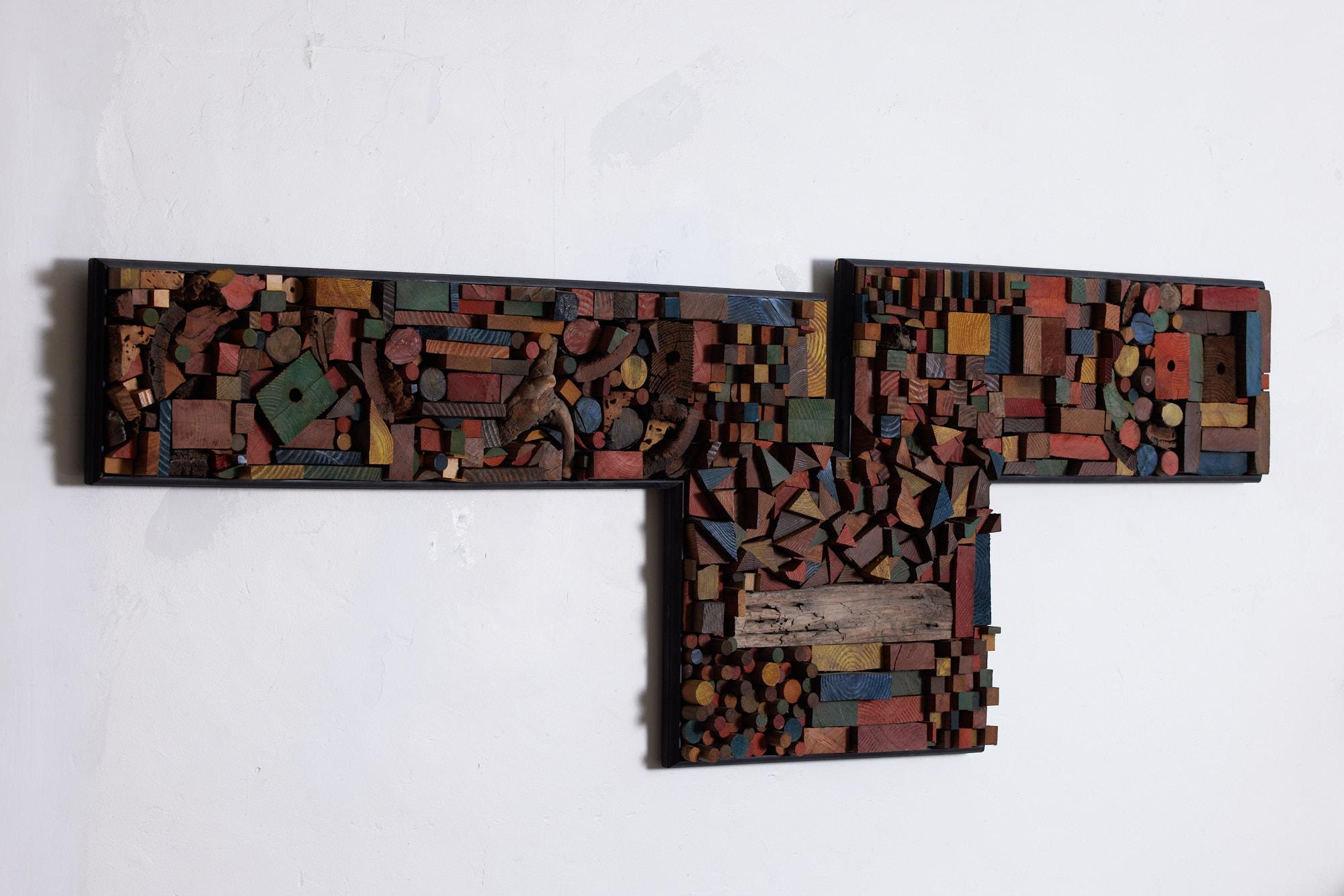Mid-Century Modern Mabel Hutchinson Style Wood Mosaic Collage For Sale