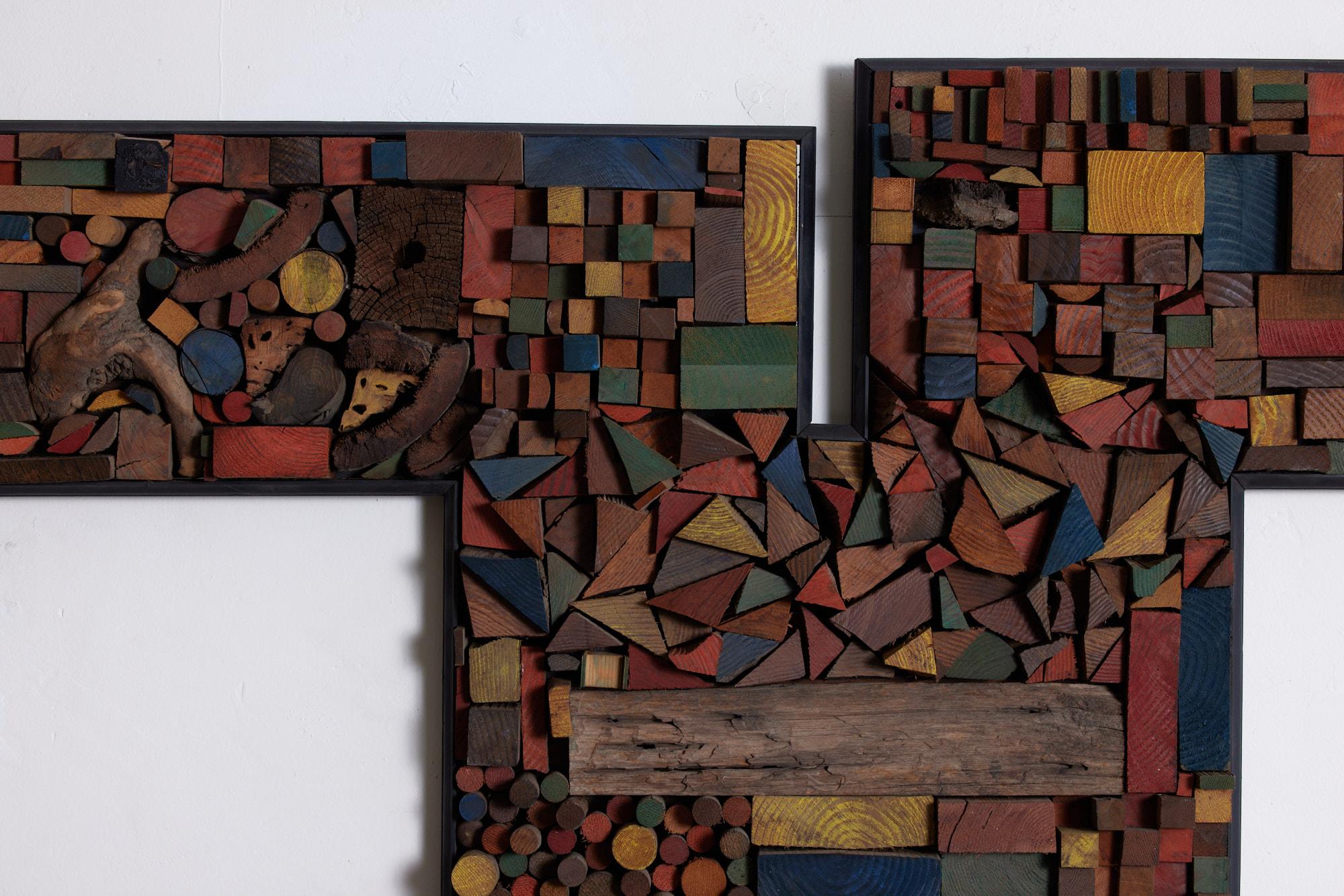 American Mabel Hutchinson Style Wood Mosaic Collage For Sale