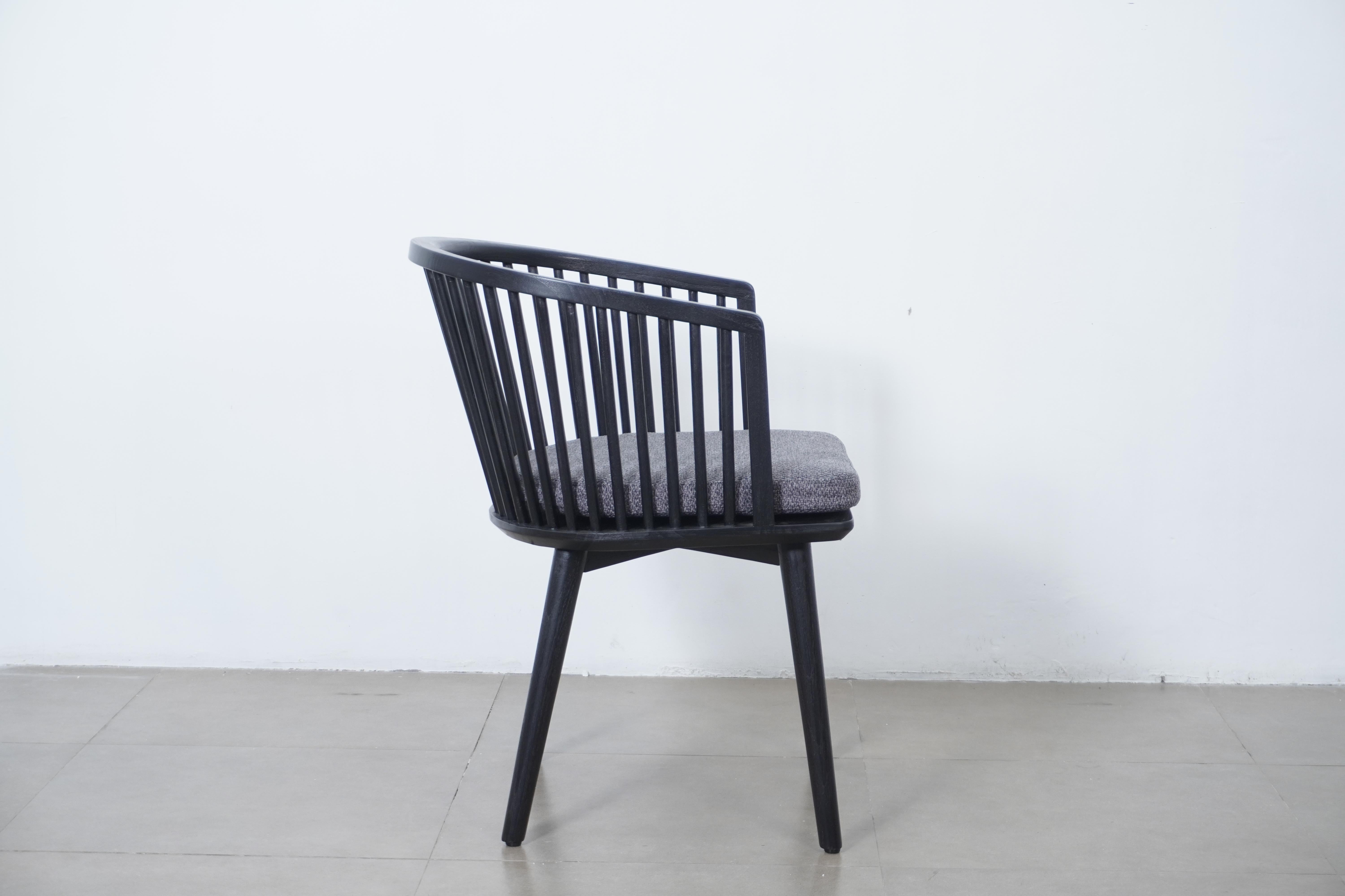 Fabric Modern Danish Peasant Dining Chair, Teak in Black Finish. Set of 6 chairs For Sale