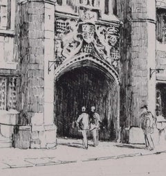 Christ's College Gate, Cambridge, etching by Mabel Oliver Rae