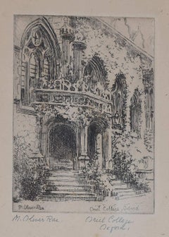 Antique Oriel College, Oxford, etching by Mabel Oliver Rae