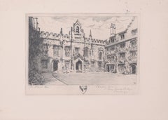 Antique Mabel Oliver Rae: Chapel Court, Sidney Sussex College, Cambridge etching