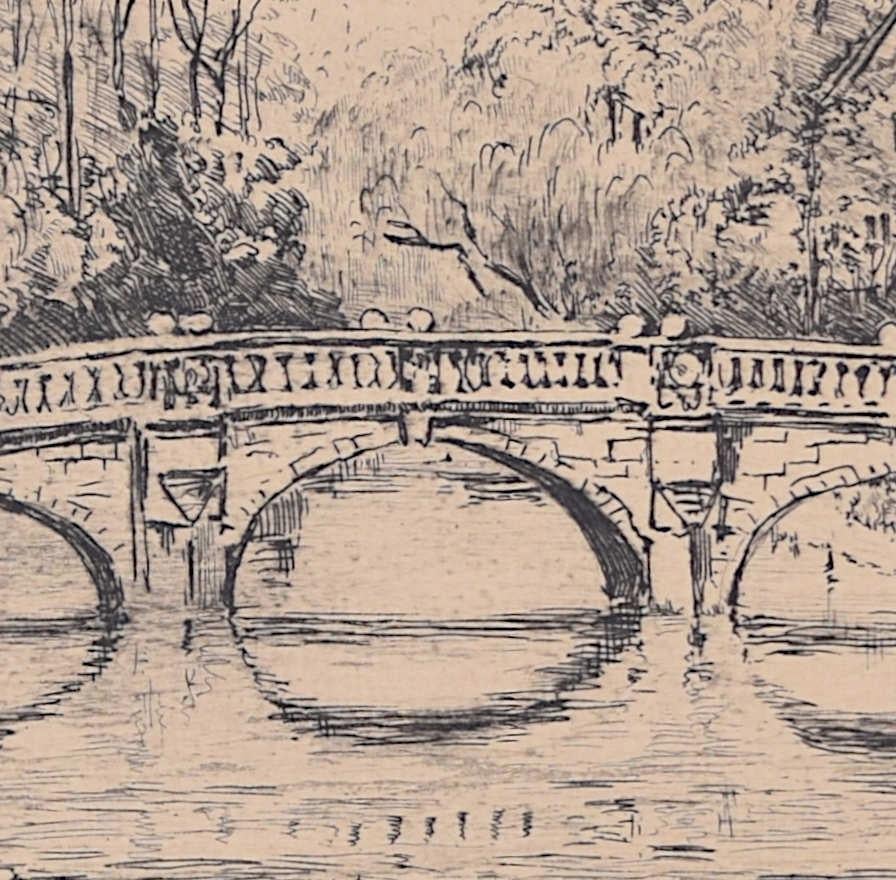 Mabel Oliver Rae, etching of Clare Bridge, Cambridge For Sale 1