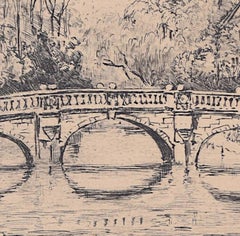 Mabel Oliver Rae, etching of Clare Bridge, Cambridge