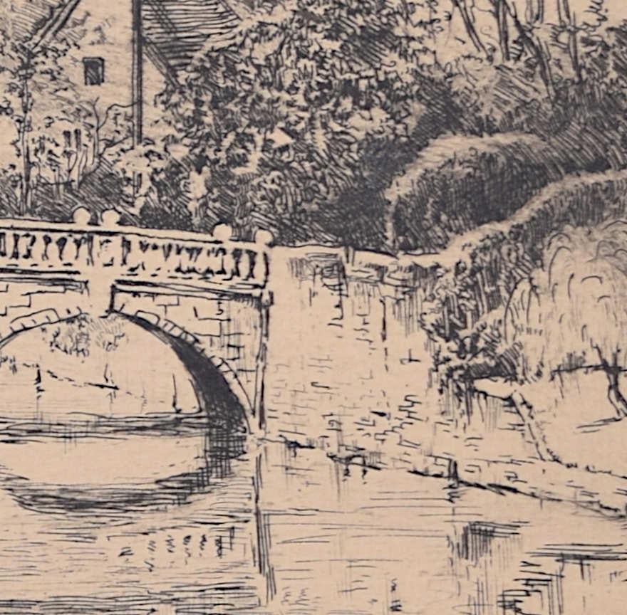 Mabel Oliver Rae, etching of Clare Bridge, Cambridge For Sale 2